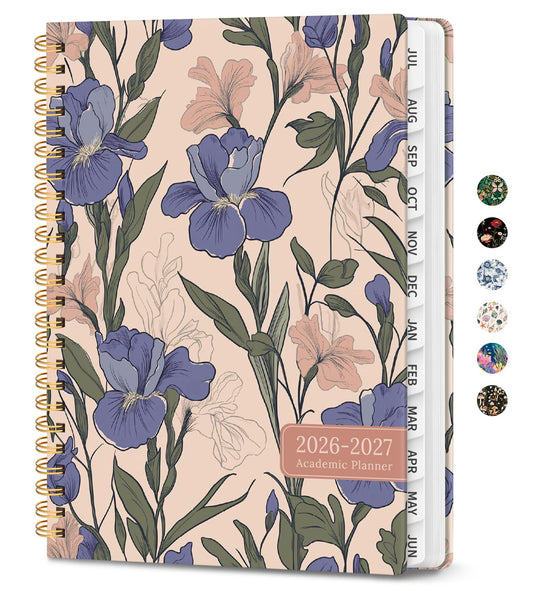 Academic Planner 2026-2027, Monthly and Weekly Calendar Planner, July 2026 - June 2027, Pretty Hardcover Teacher Student Planning Agenda Book with Tabs, Fit for School Office Supplies, 6.3" x 8.5", Lilac Garden