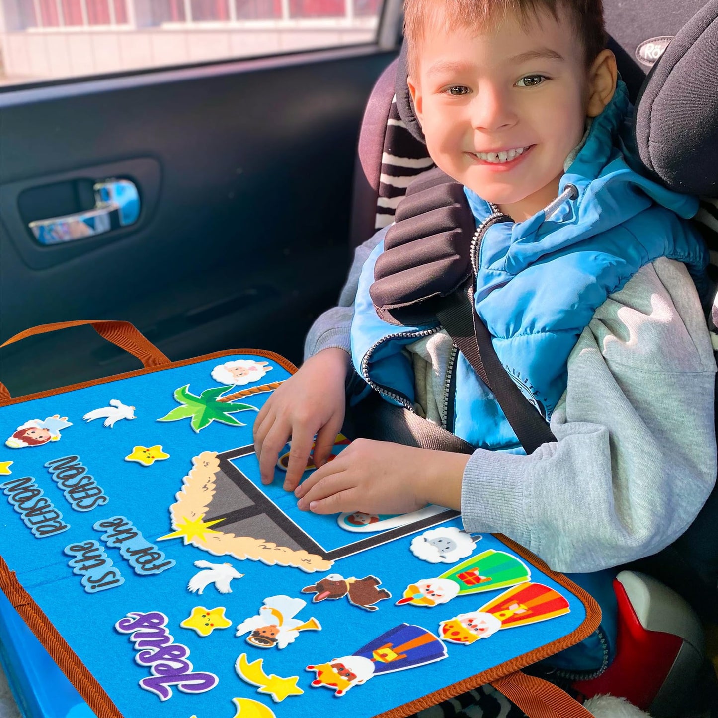 WATINC Travel Felt Board Story Set - 28PCS Portable Felt Board Educational Birthday Gift for Boys & Girls, Themed Storytelling Preschool Early Learning Interactive Play Kit for Toddler (Nativity)