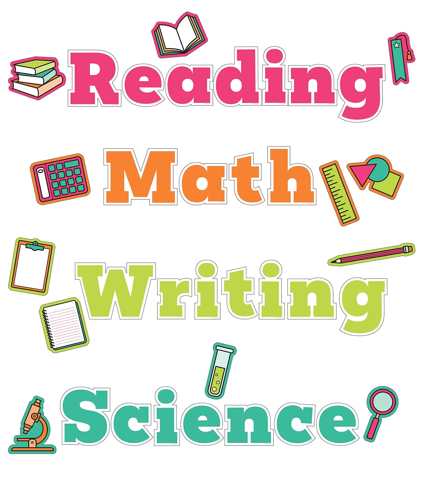 Carson Dellosa 37PC Core Subjects Bulletin Board Decorations, Reading Comprehension, Math, Writing, and Science Classroom Decor and School Supplies Cutouts