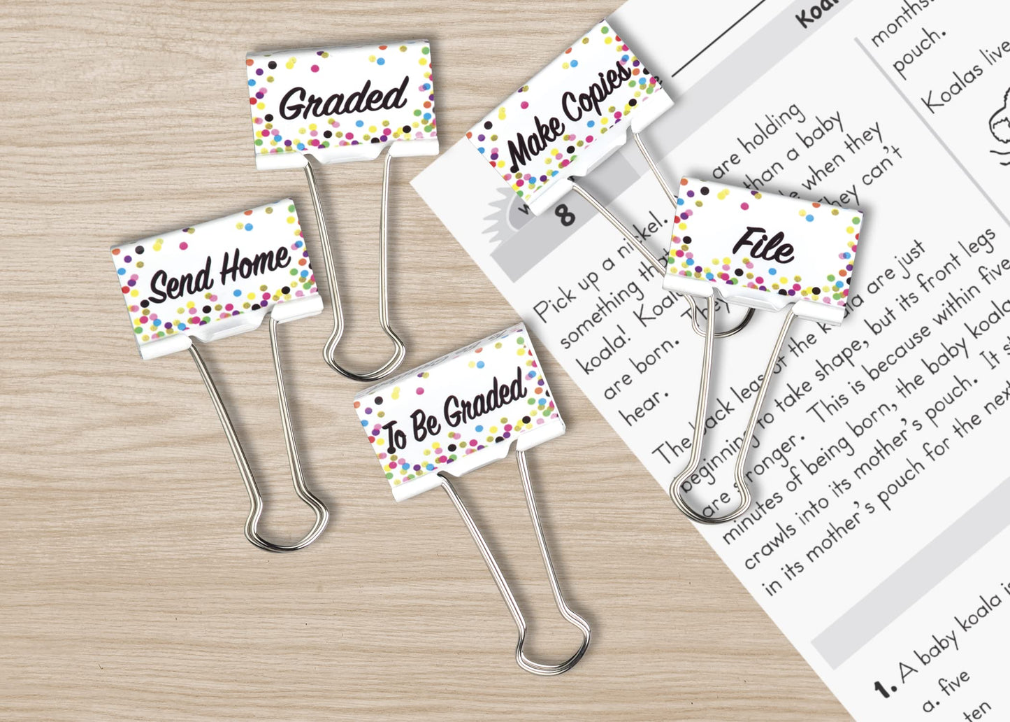 Teacher Confetti Classroom Management Large Binder Clips