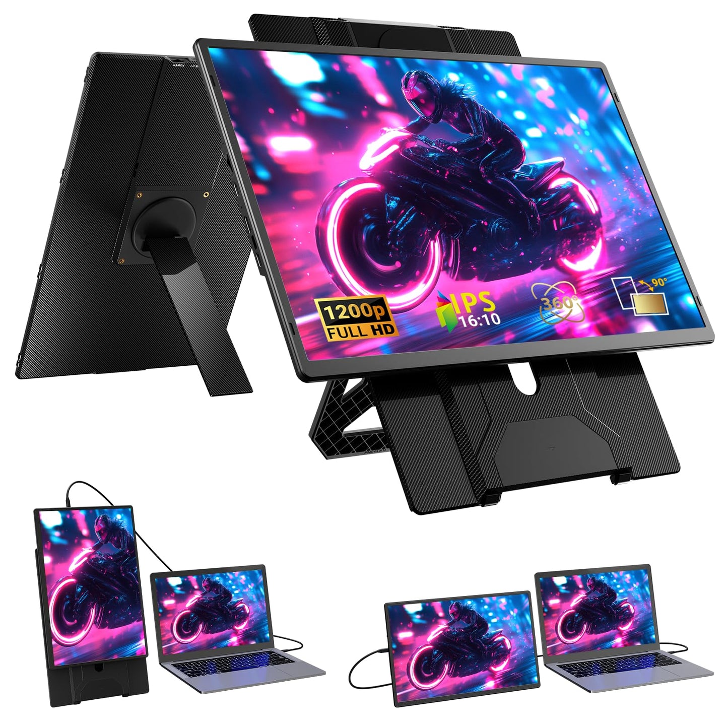 Ygretyrjh 16.1" Laptop Screen Extender, 1200P FHD Portable Monitor for Laptop, 360° Rotating, Plug & Play, Detachable Stand, Height Adjustable, Seamless Frame, Travel Monitor for Mac/OS/Win/Chrome/Dex
