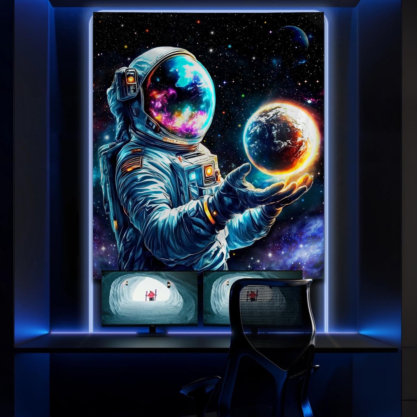 Apdidl Space Galaxy Poster Decor Tapestry for Bedroom, Astronaut Cool Planet Wall Hanging, Fantasy Outer Space Wall Tapestries Men, Funny Art Poster Aesthetic for Boys Guys Gamer Living Room 51" X 60"