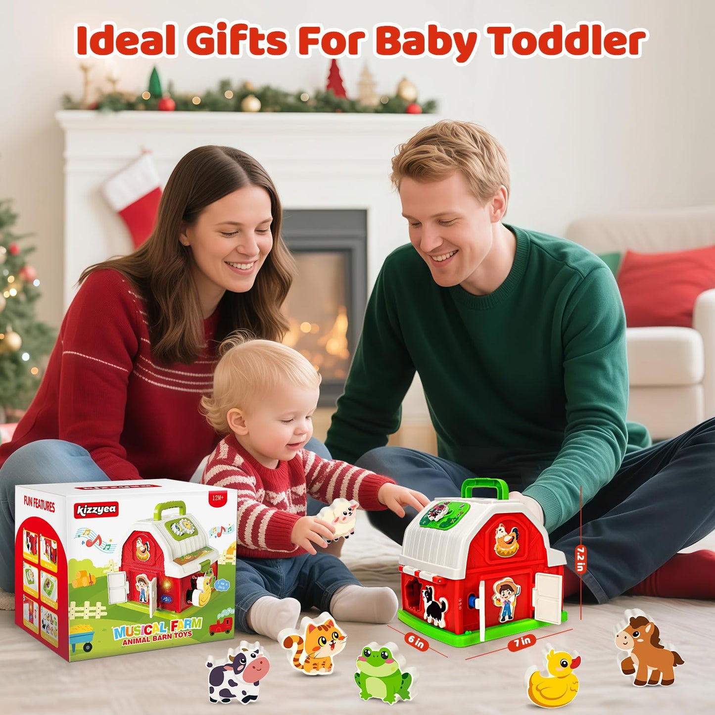 Montessori Toys for 1 2 3 Year Old Boys Girls, Musical Barn Farm Animal set for Toddler, Shape Sorting Educational Toy for Baby 12-18 Month, Learning Fine Motor Skills, Christmas Birthday Easter Gifts
