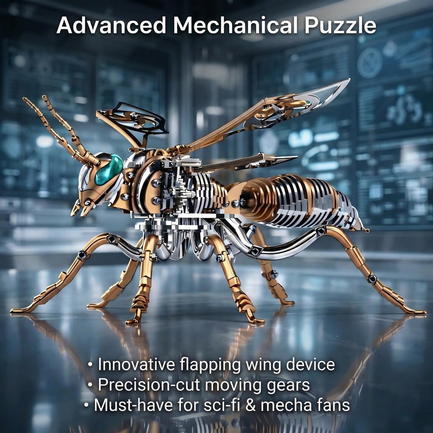 Gold-Plated Metal Bee Model Kit - 3D Stainless Steel Mechanical Insect Puzzle for Adults - Steampunk Bionic Wasp Sculpture - Executive Desktop Art and Stress Relief Gift (Bee-Rose-Gold)