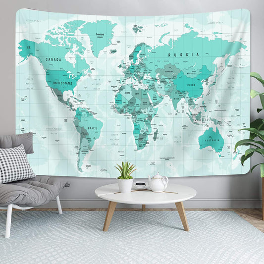 Old World Map Teal Tapestry, Map of World Tapestry Wall Hanging for Kids Students, Vintage Asia Europe America Africa Japan Wall Poster Tapestries for Bedroom Living Room Office Wall Decor, 80X60in