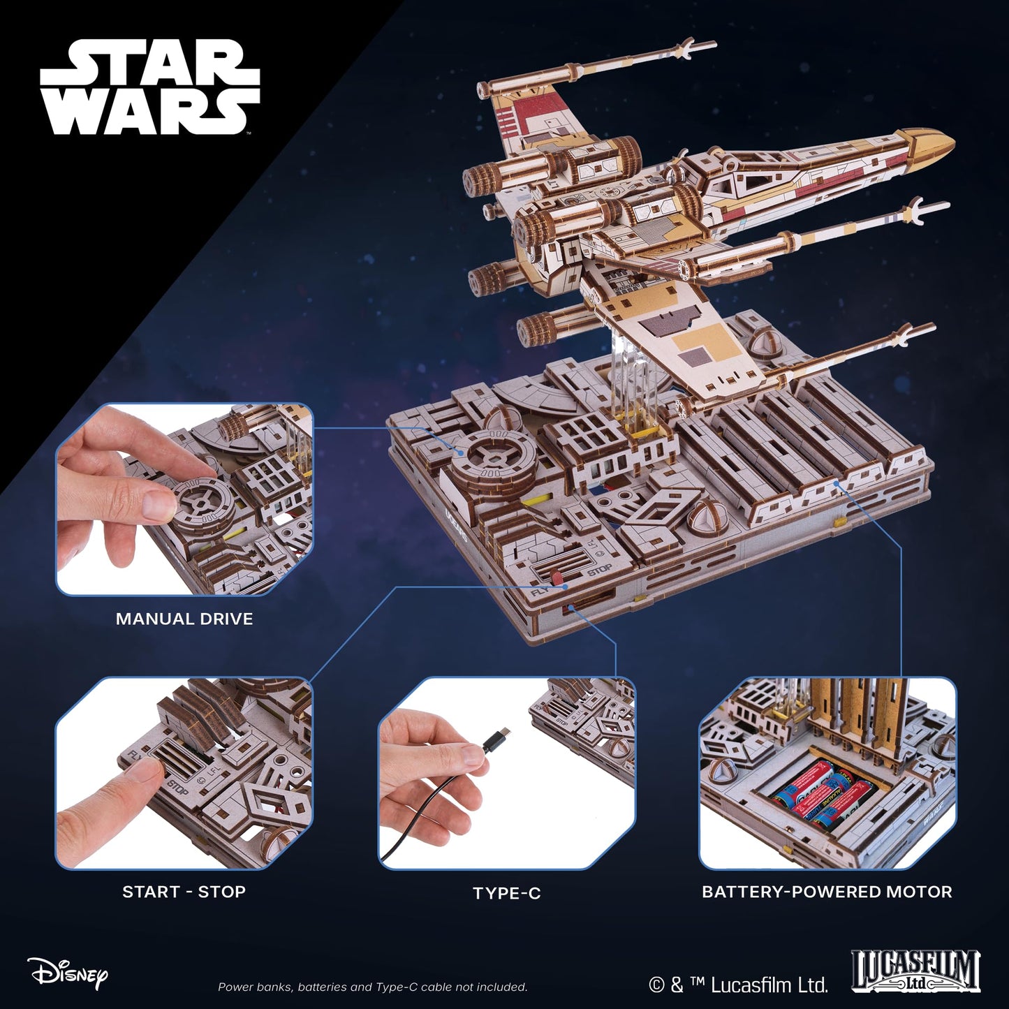 UGEARS Star Wars ™ Luke Skywalker’s X-Wing Starfighter ™ Wooden 3D Puzzles for Adults – Mechanical Wood Model Kits, Star Wars Model Kit, DIY 3D Puzzle, Hobby for Adults, Brain Teaser