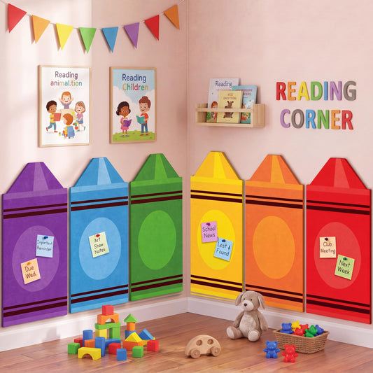 Sabary 6 Pack Colorful Crayon Cork Boards for Classroom Decor Crayons Walls Decor with 100 Pins Self-Adhesive Bulletin Board for Classroom Wall Decoration Pin Board for Office & Home for Notes Photos
