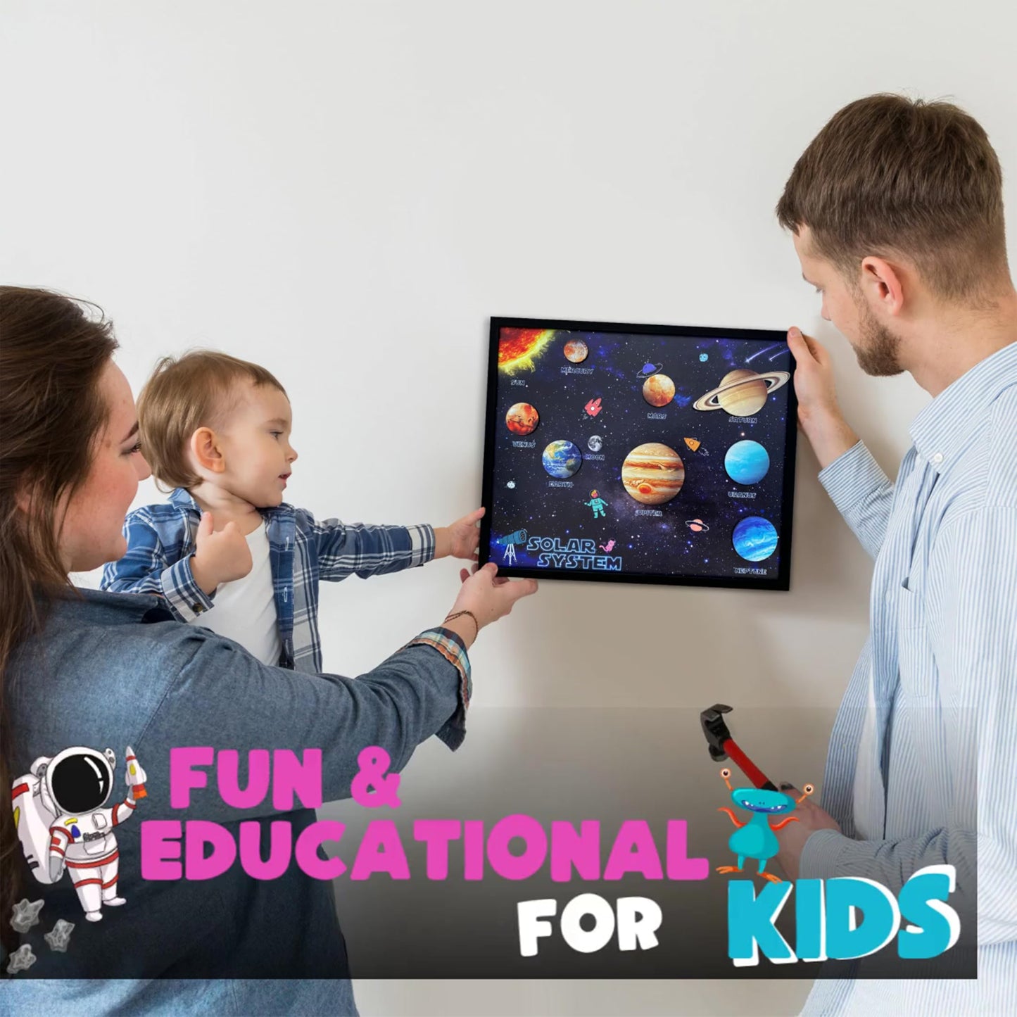 flinelife Wooden Solar System Wall Art Decor, 12x10, Perfect for Homeschool Classroom, Nursery, Kids Playroom Decor
