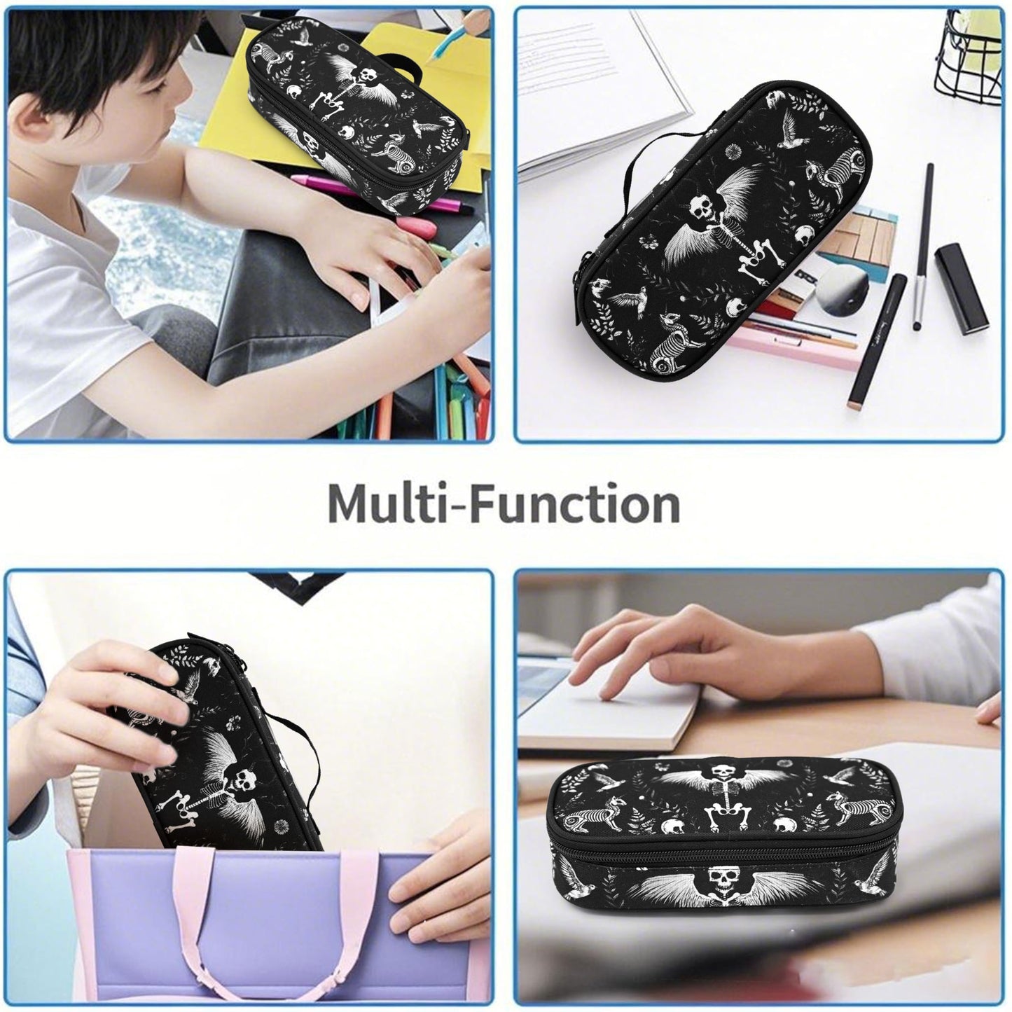 Droerfes Goth Skull Pencil Case Pencil Pouch Large Capacity Pen Bag School Office Organizer Stationery Storage Box For Girls Boys Teen Kids