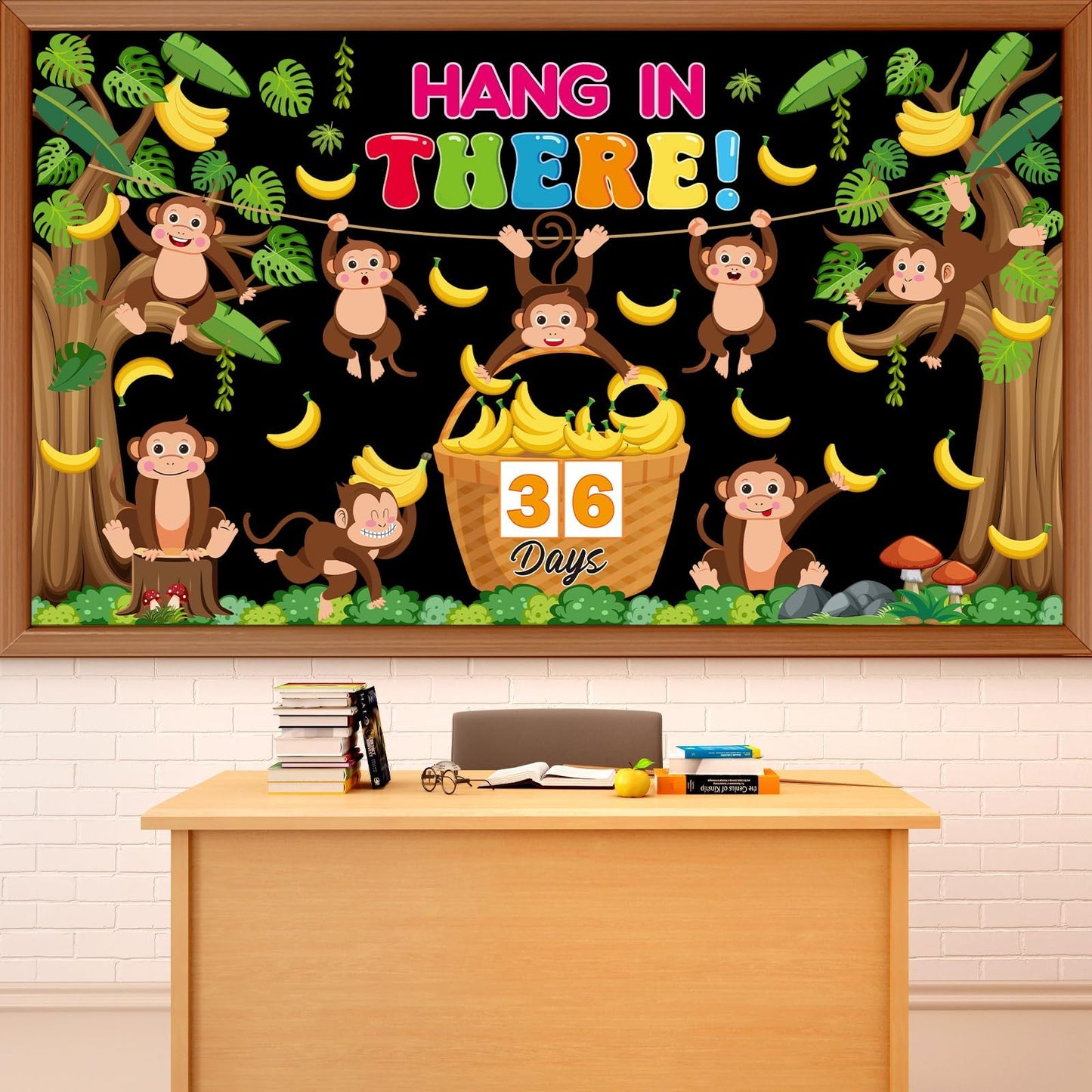 gisgfim End of The Year Bulletin Board Set Countdown to Summer Classroom Decorations Summer Bulletin Board Kit Safari Jungle Monkey Paper Cutouts for School Classroom Home Office Wall Decor Supply