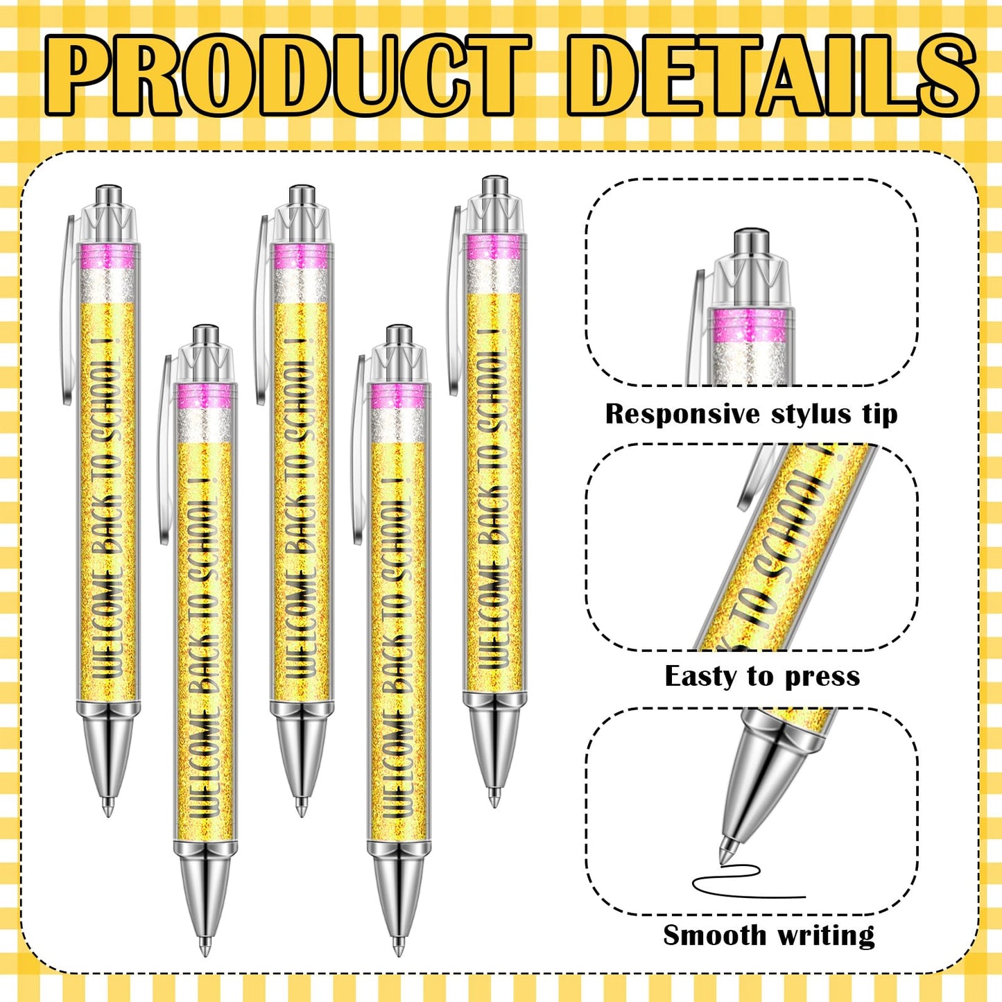 Tenceur 30 Set Bulk Back to School Gifts for Students Pencil Themed Ballpoint Pens Keychains and Cards Set First Day of School Gifts Supplies for Teacher Classroom Rewards Party Favors