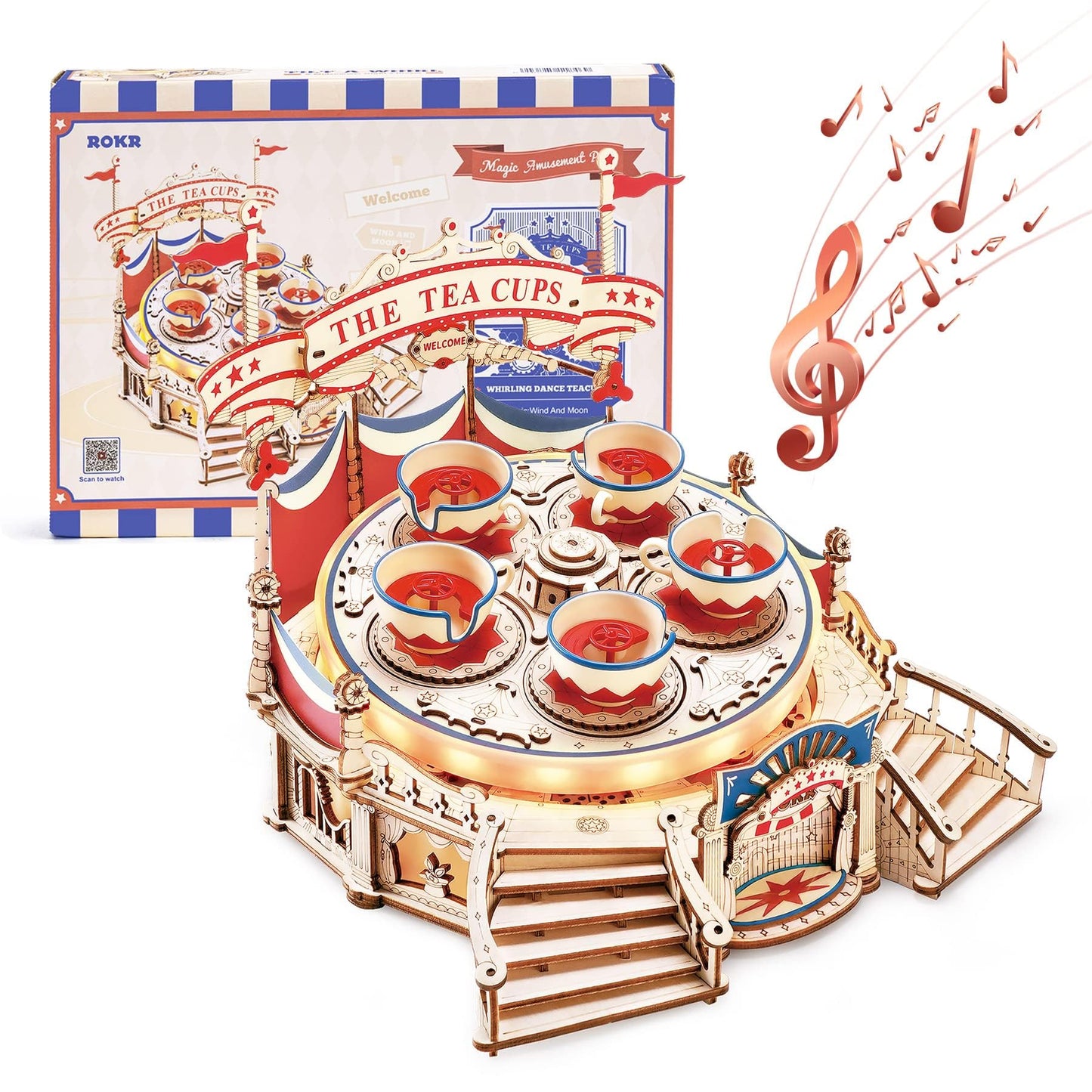 ROKR 3D Wooden Puzzles for Adults-LED Wooden Music Box Kits-Wood Model Kits to Build-3D Puzzles for Teens and Adults-Christmas STEM Toy Gifts