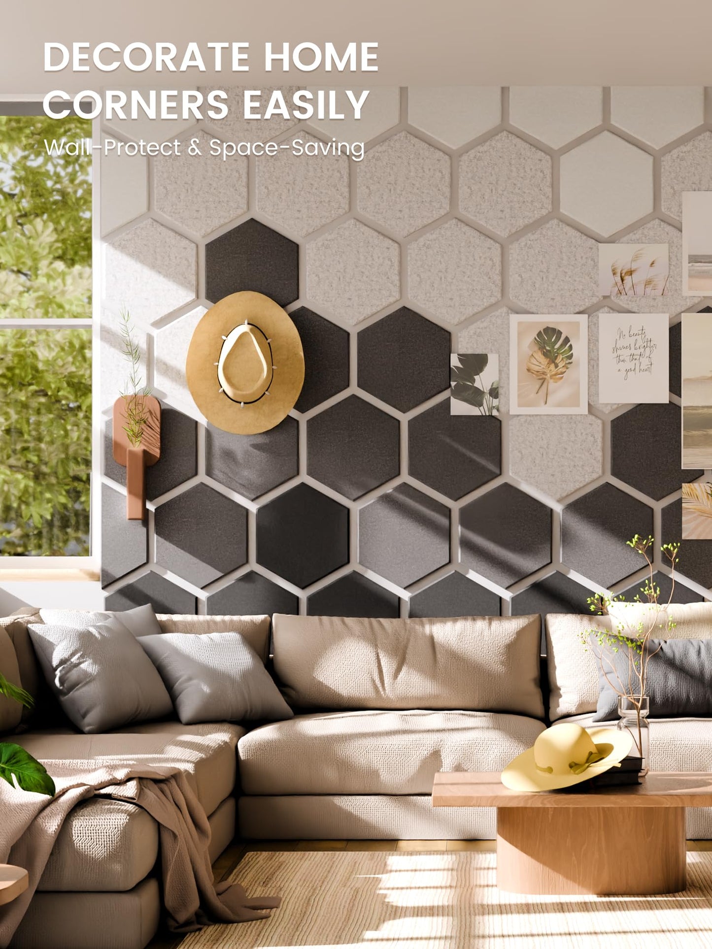 Fluxynara Hexagon Cork Board Alternative for Walls Decor-12-Pack Felt Bulletin Board Tiles,with 30 Pushpins,70 Adhesive Tabs for Office,Classrooms & Home Pin Board Felt Board-Concrete Echo