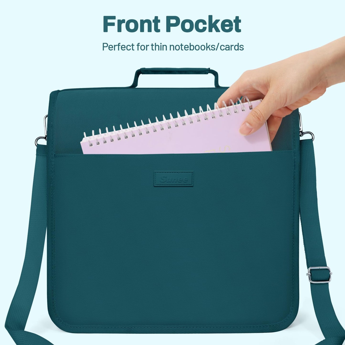 SUNEE Zipper Binder 3 Ring, 3 Inch O-Ring with Handle and Shoulder Strap, 600-Sheet Capacity, 5-Tab Expanding File Folder, Multi-Pockets for Middle School Organizer Binder with Zipper, Dark Teal-Green