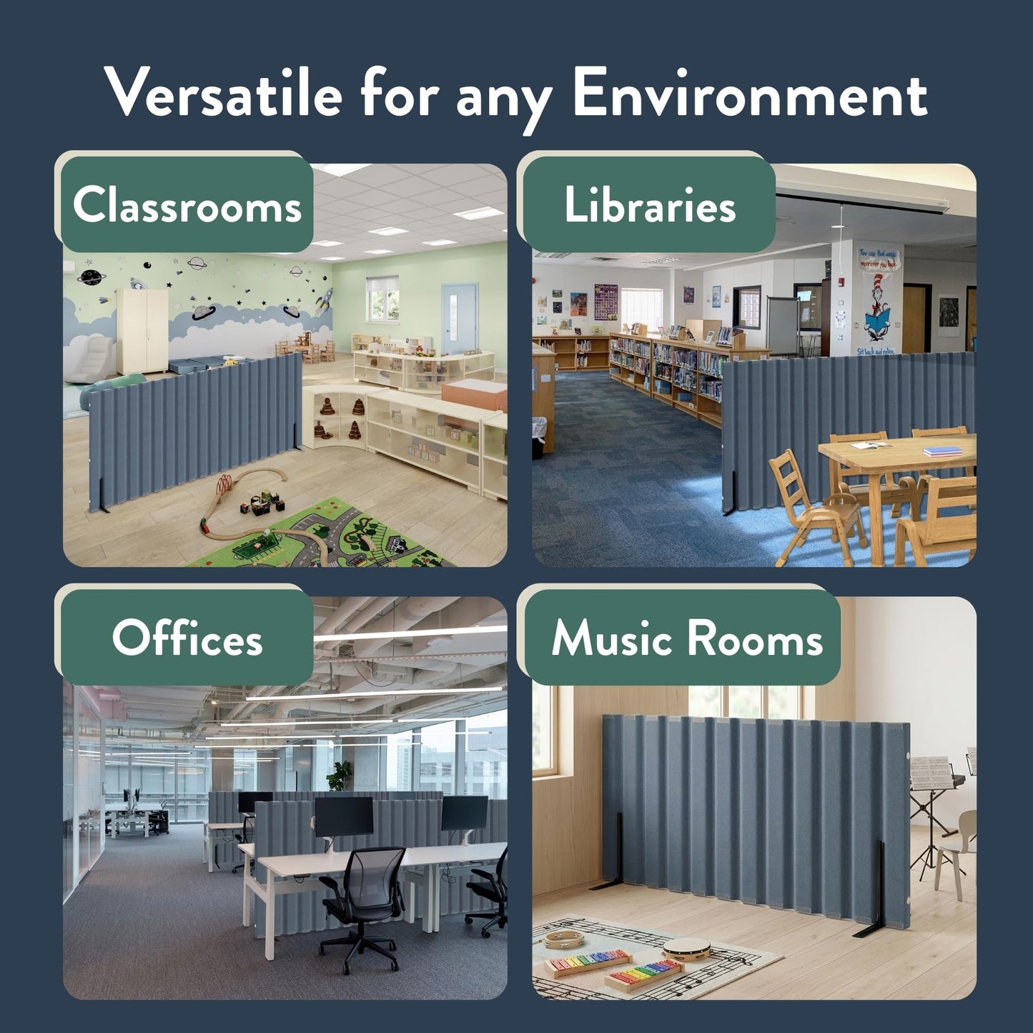 Angeles 48" x 10' Quiet Divider With Sound Dampening Panels, Freestanding Room Divider Wall, Gray