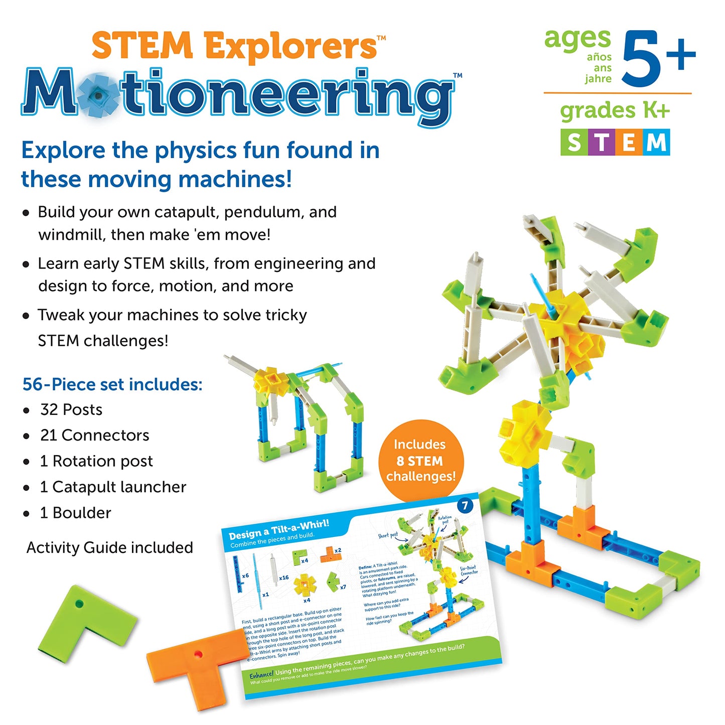 Learning Resources STEM Explorers Motioneering - 56 Pieces, Ages 5+STEM Toys for Kids, Brain Teaser Toys and Games, Kindergarten Games