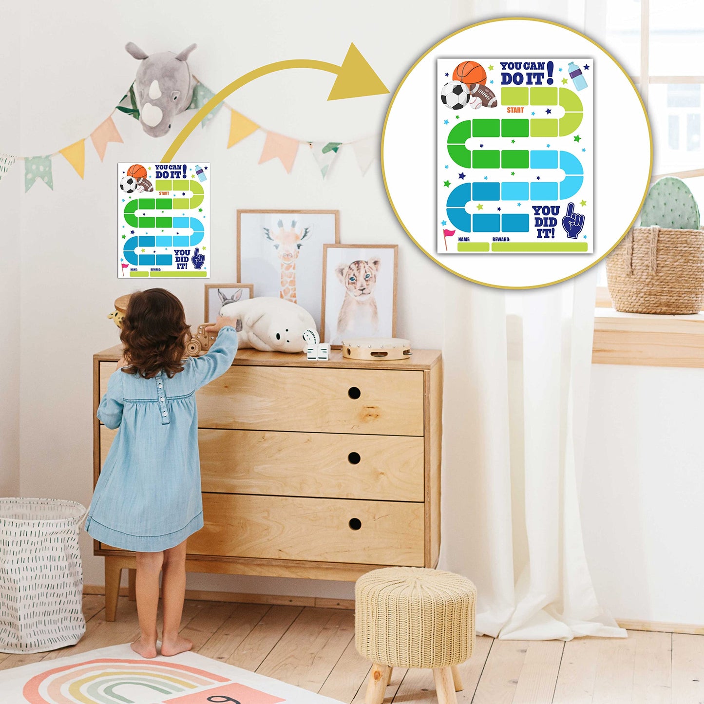 20 Sports Reward Chart with 432 Round Stickers, Incentive Behavior Chart for Kids at Home Classroom, Kids Routine Daily Chore Sticker Chart-B14