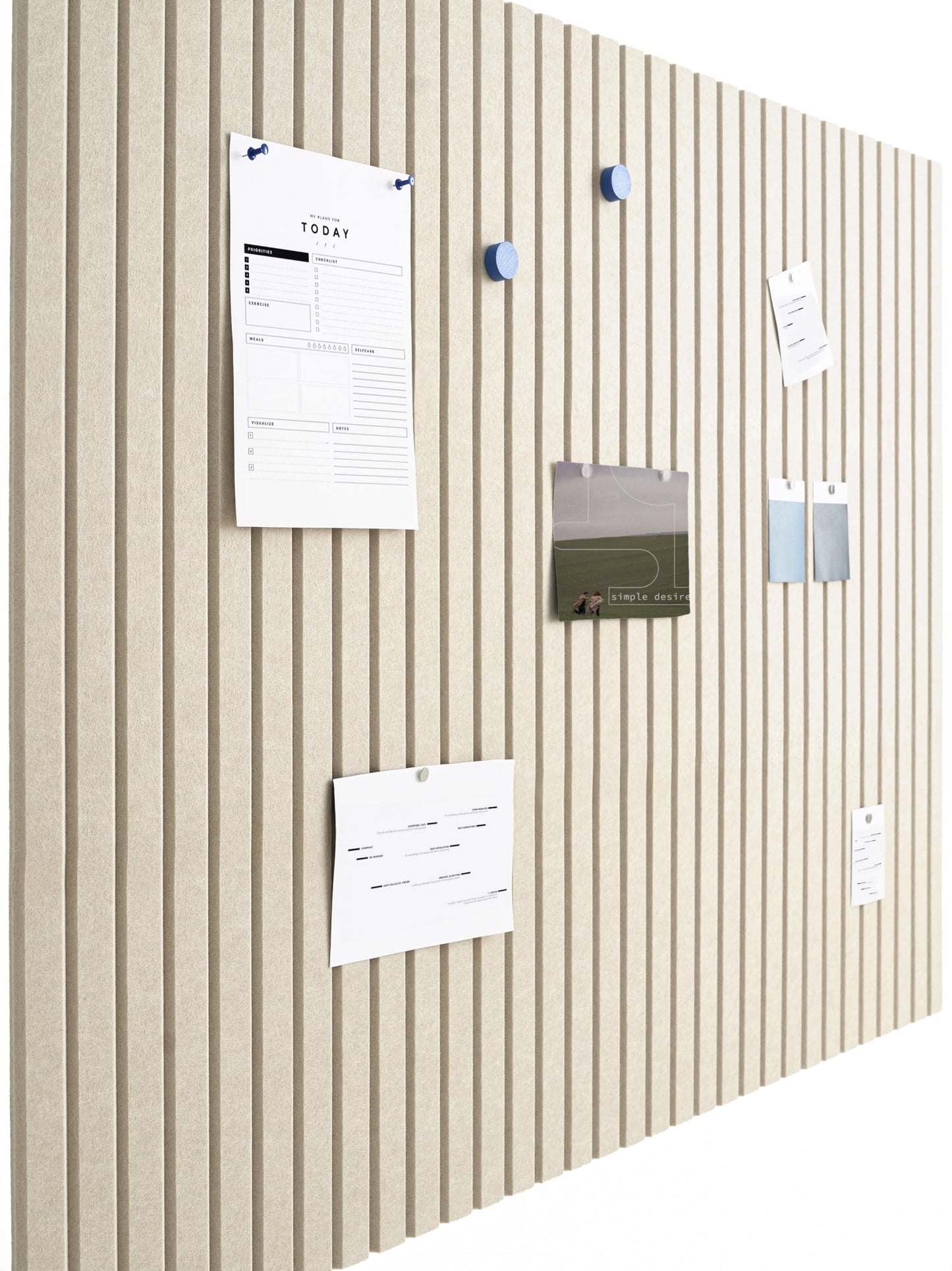VIVELDA Felt Bulletin Board Tiles 48"x36" - 12-Pack Cork Board Alternative, OEKO-TEX Certified, NRC 0.95 Acoustic Felt Wall Panels, Damage-Free Adhesive, Slatted Design Home Office & Classroom (Opera)