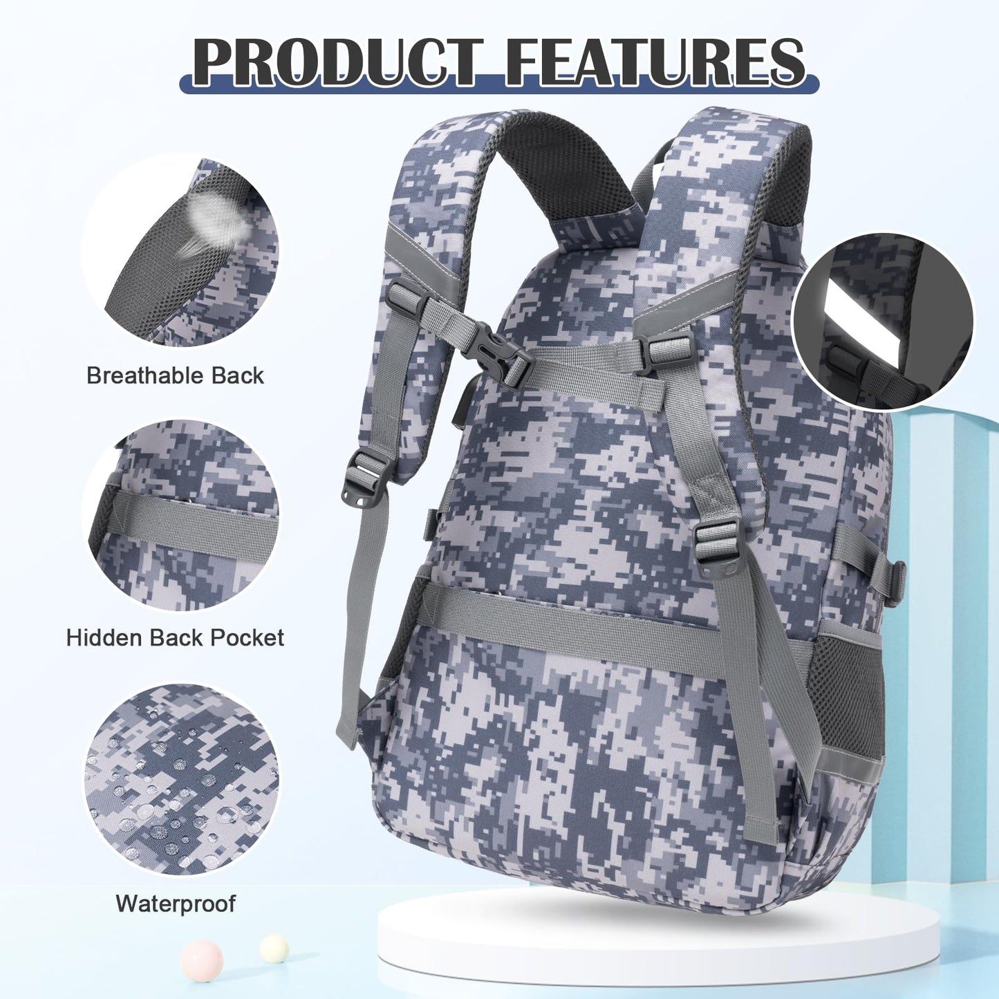 DIGOBAY Camo Backpack for Boys, Tactical Boys Backpack for School, Kids Backpack With Lunch Box Pencil Case USB Charging Port Military Army Book Bags for Boy Teens Kids Elementary Middle High School