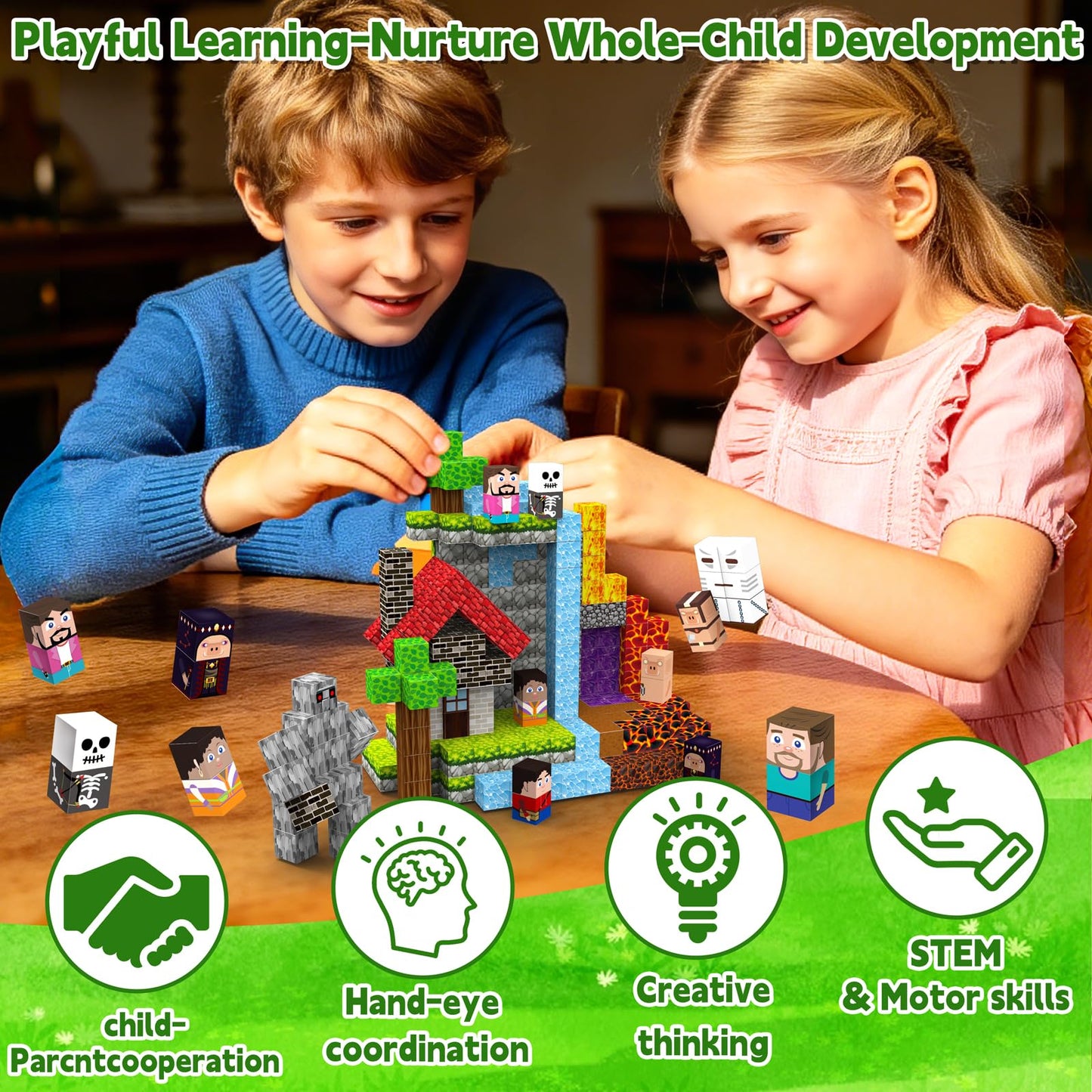 200 PCS 0.8in Magnetic Blocks ,Magnetic Building Cubes, Build 11 unique characters Adventure World Set,Stacking Magnets, STEM Sensory Toys for Ages 3+ Toddlers Kids Girl Boys Birthday Party Gifts