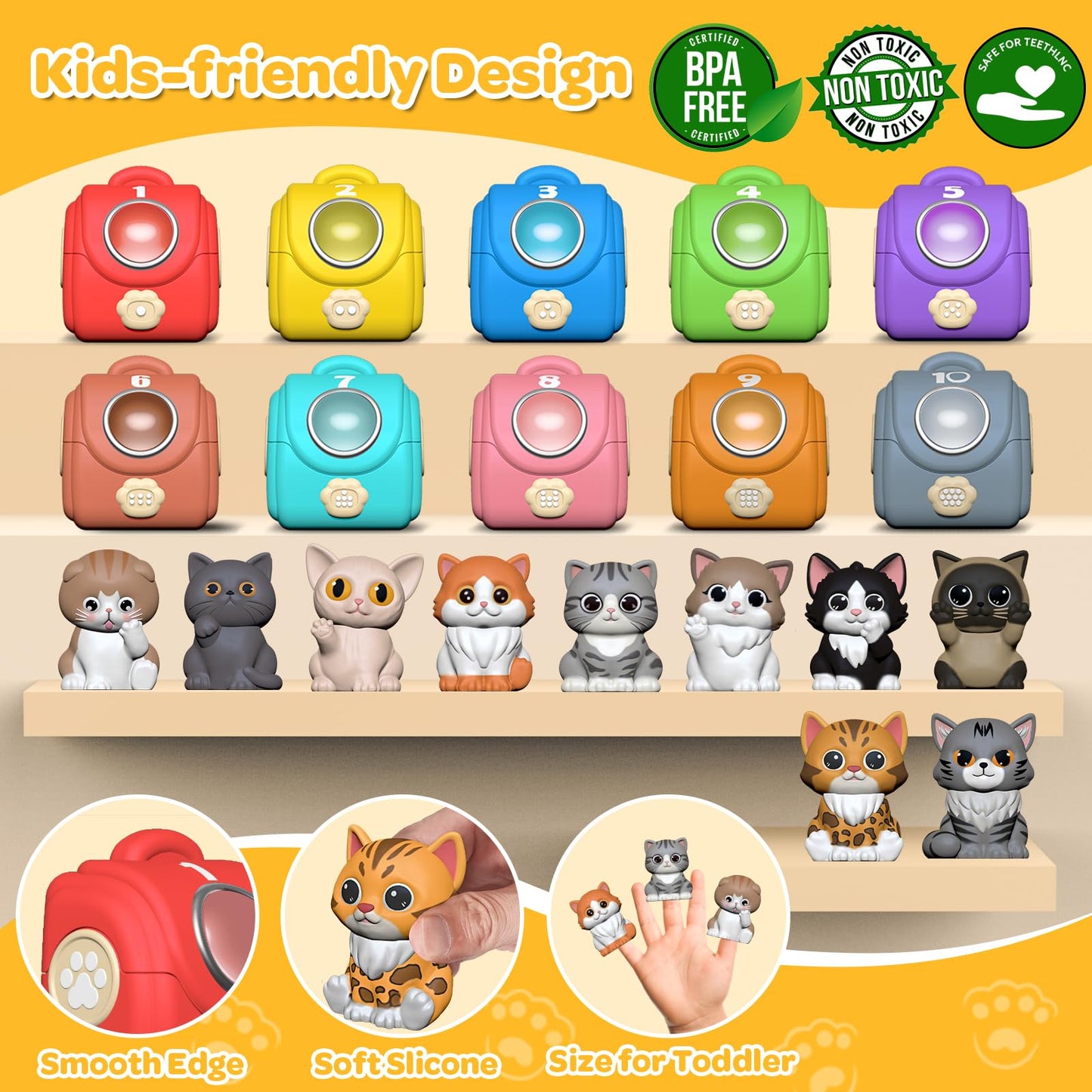 Letapapa Learning Toy for Toddlers 1 2 3 Year Old, 20 Pcs Cat Toys for Kids, Counting, Matching & Sorting Montessori Educational Sensory Toys, Christmas Birthday Easter Gift for Baby Boy Girl 1-3