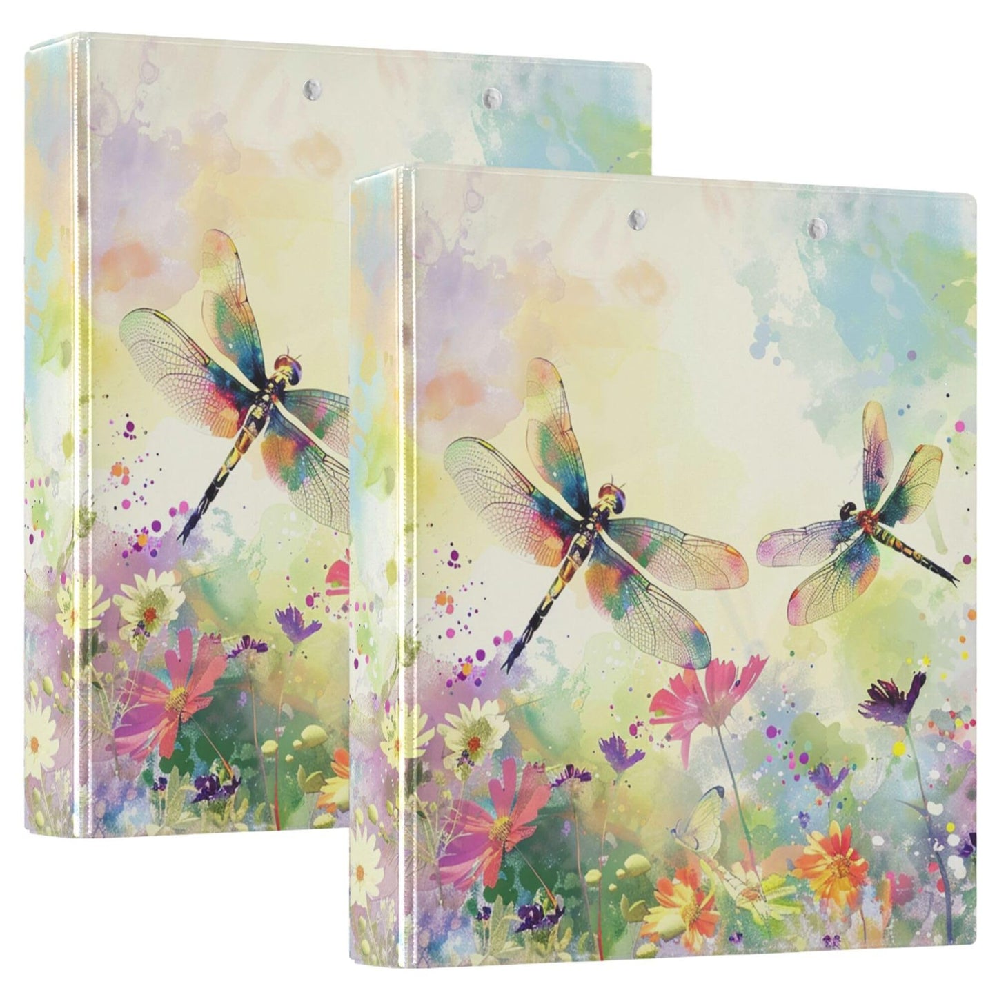 Dragonfly Round Ring Binders 1.5 Inch Flowers 3 Ring Clipboard Binder for Office School Work Supplies File Folder Document 200 Sheet Capacity Easy Open