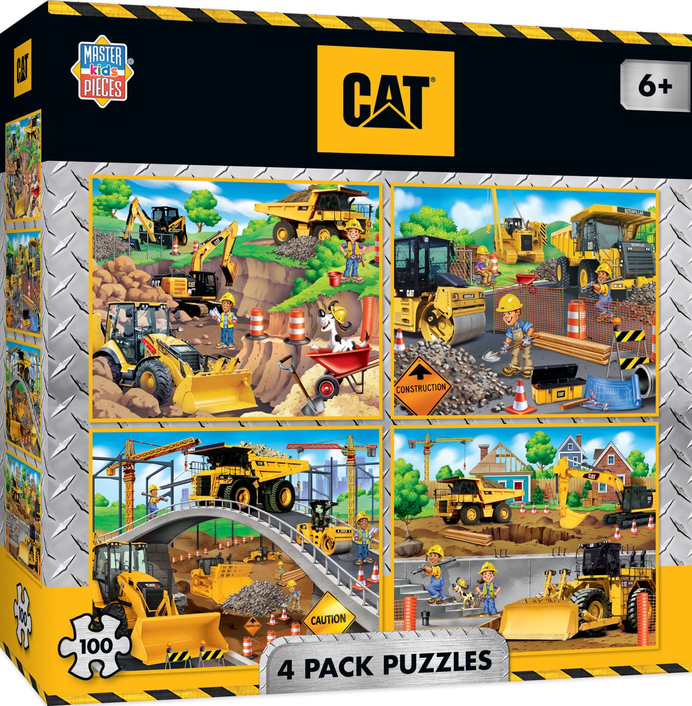 MasterPieces – Jigsaw Puzzle Set for Kids 6+ Years, 4-Pack of 100 Pieces, Educational and Fun Game, Caterpillar Collection, Gift Idea for Children, 8" x 10
