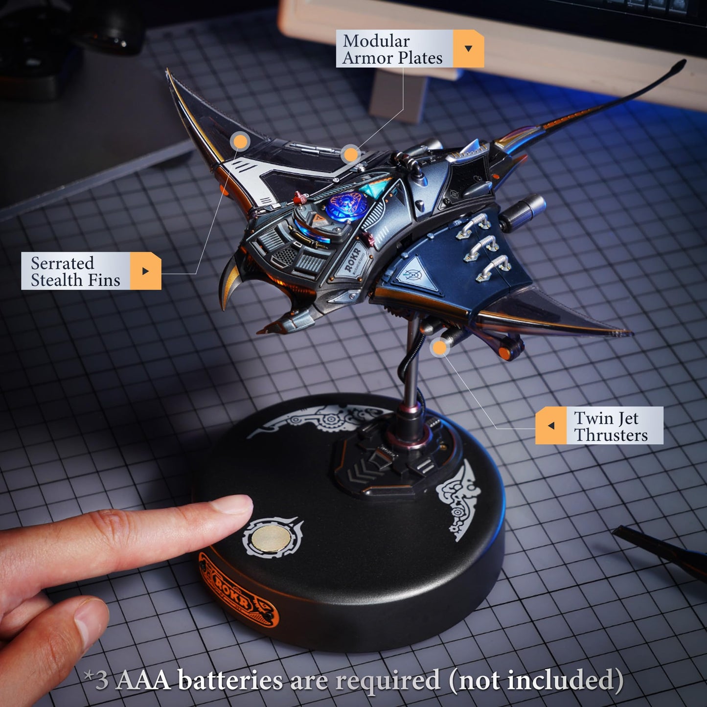 ROKR 3D Metal Puzzles for Adults, Manta Ray Mechanical, 3D Metal Model Kits for Adults to Build, Unique Electric Mechanical Toy