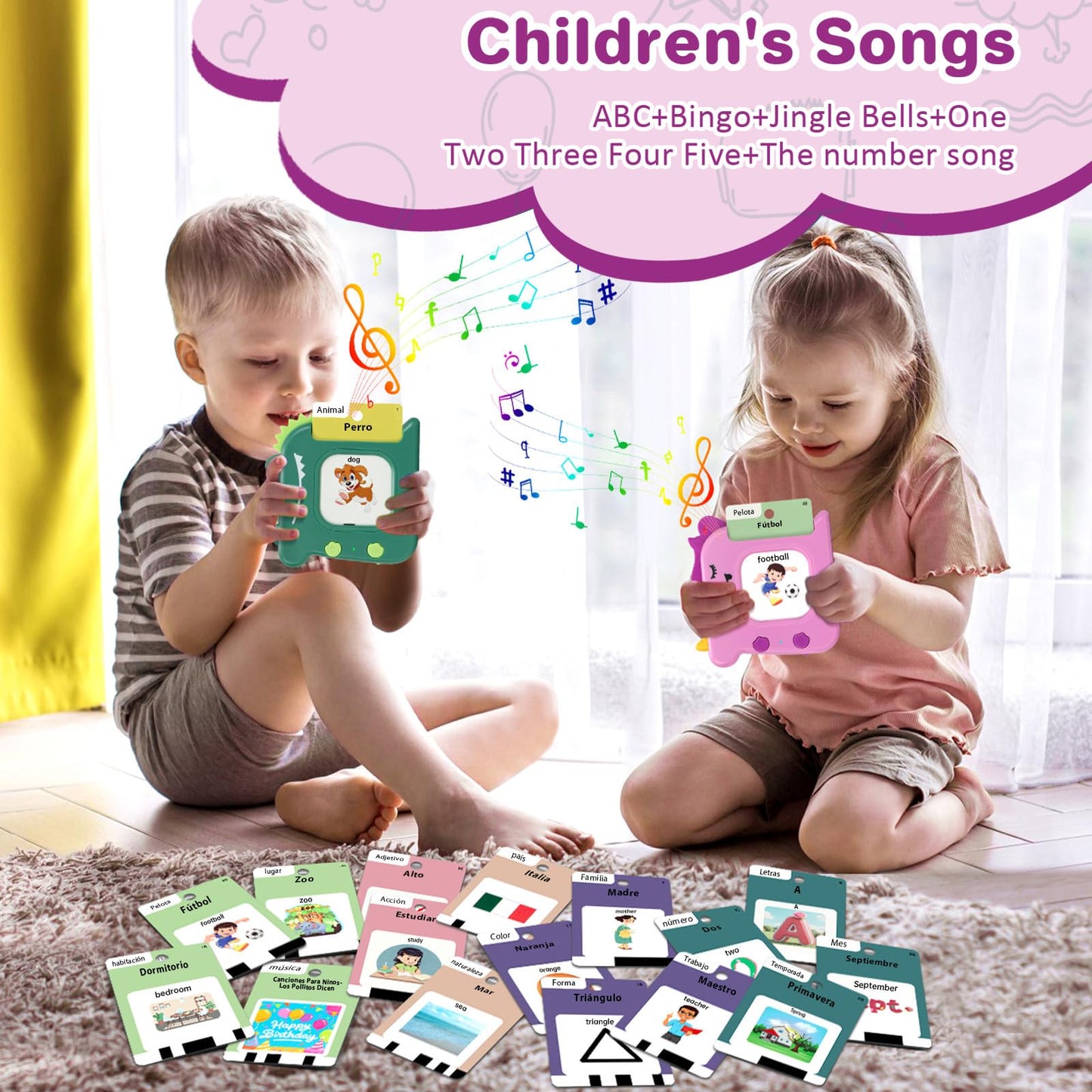 Spanish and English Talking Flash Cards for Toddlers 1 2 3 4 5 6 Year Olds, 420 Sight Words, Montessori Learning Toys, Pocket Speech Therapy Toys, Sensory Preschool Educational Birthday Gift