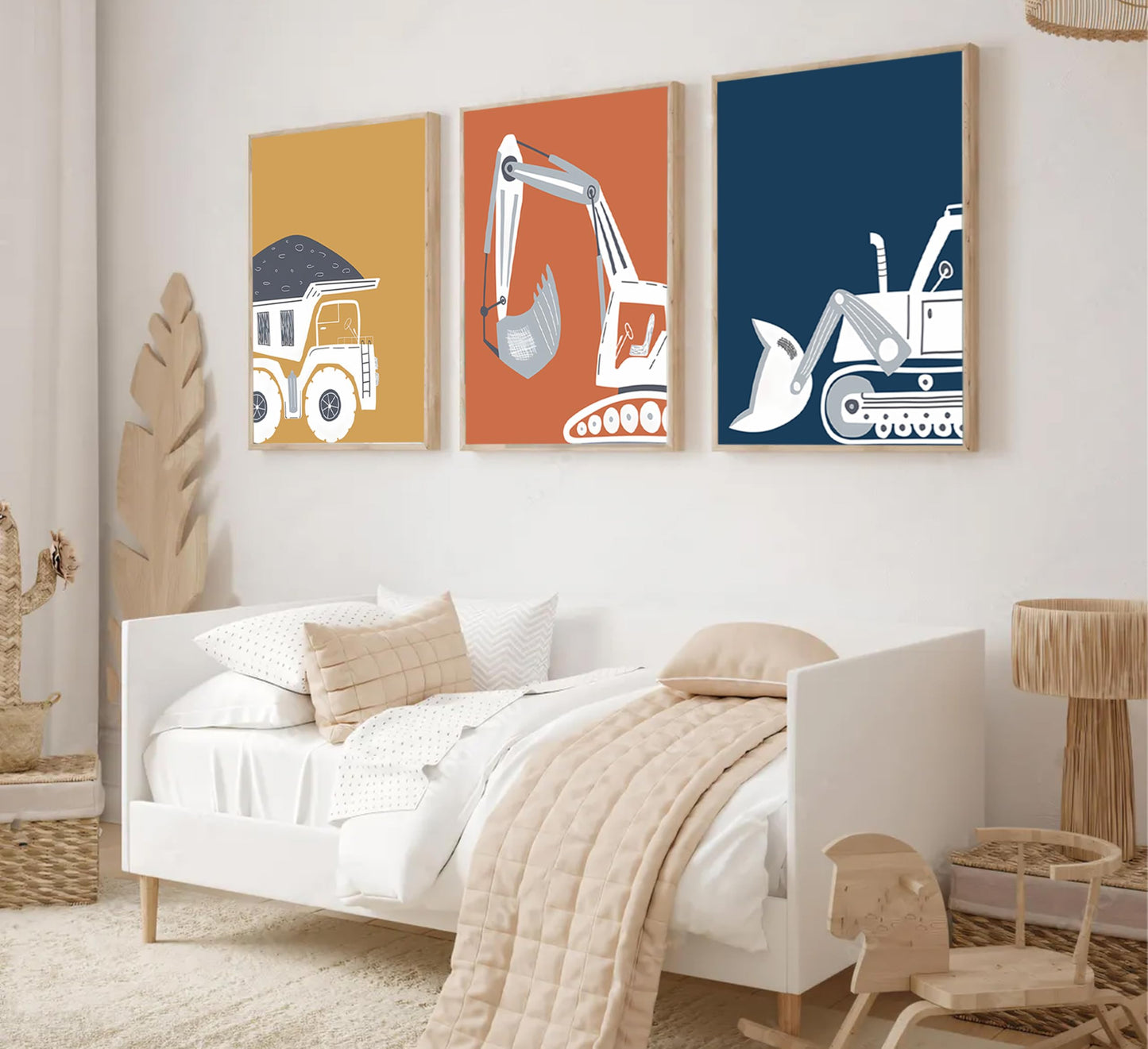 Wavkkey 3 Pcs Construction Truck Nursery Wall Art Excavator Dump Truck Tractor Poster Painting Picture Wall Decor Canvas Print Artwork Kids Room Boys Room Baby Room Home Decoration Unframed