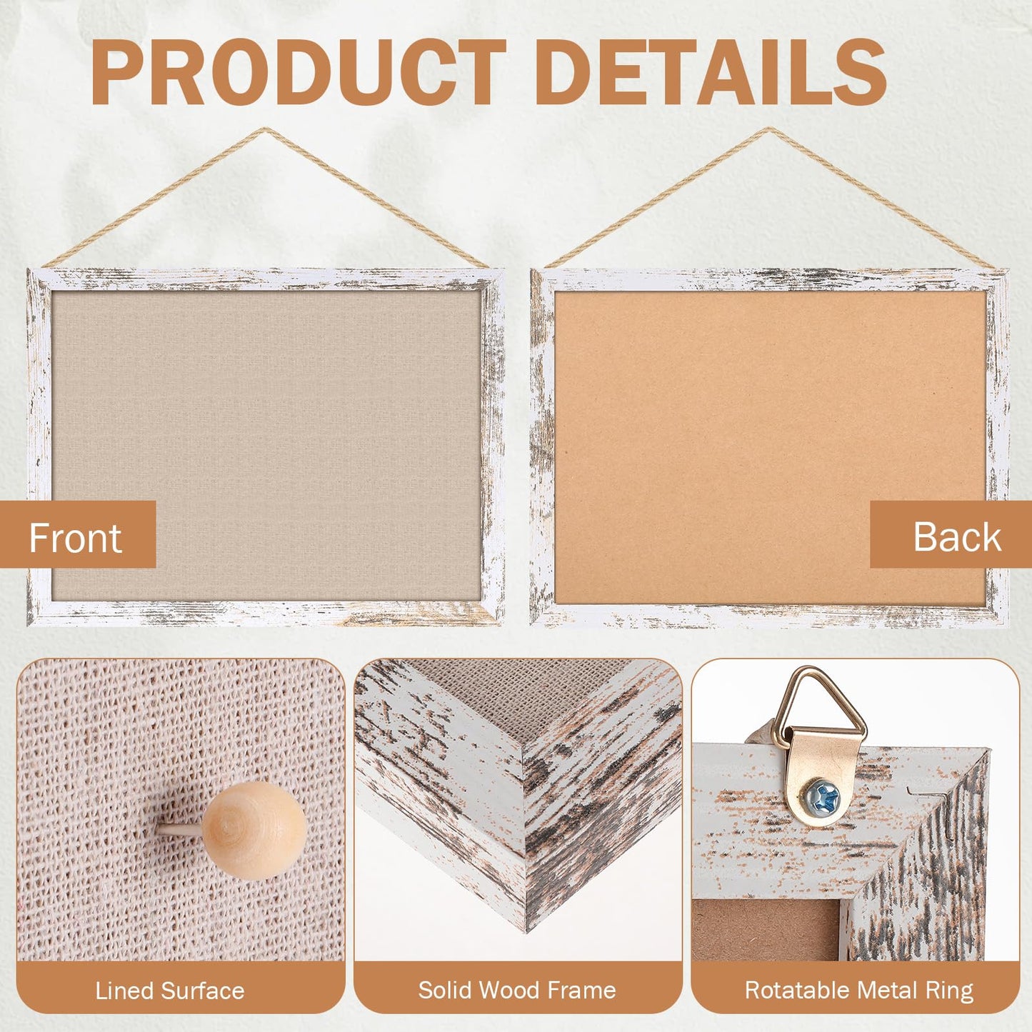 Teling 9 Pack Wood Bulletin Boards with Linen 12''x 16'' Cork Board for Walls with 90 Pushpin Decorative Wood Framed Display for School Office Home Decor (Netural White)