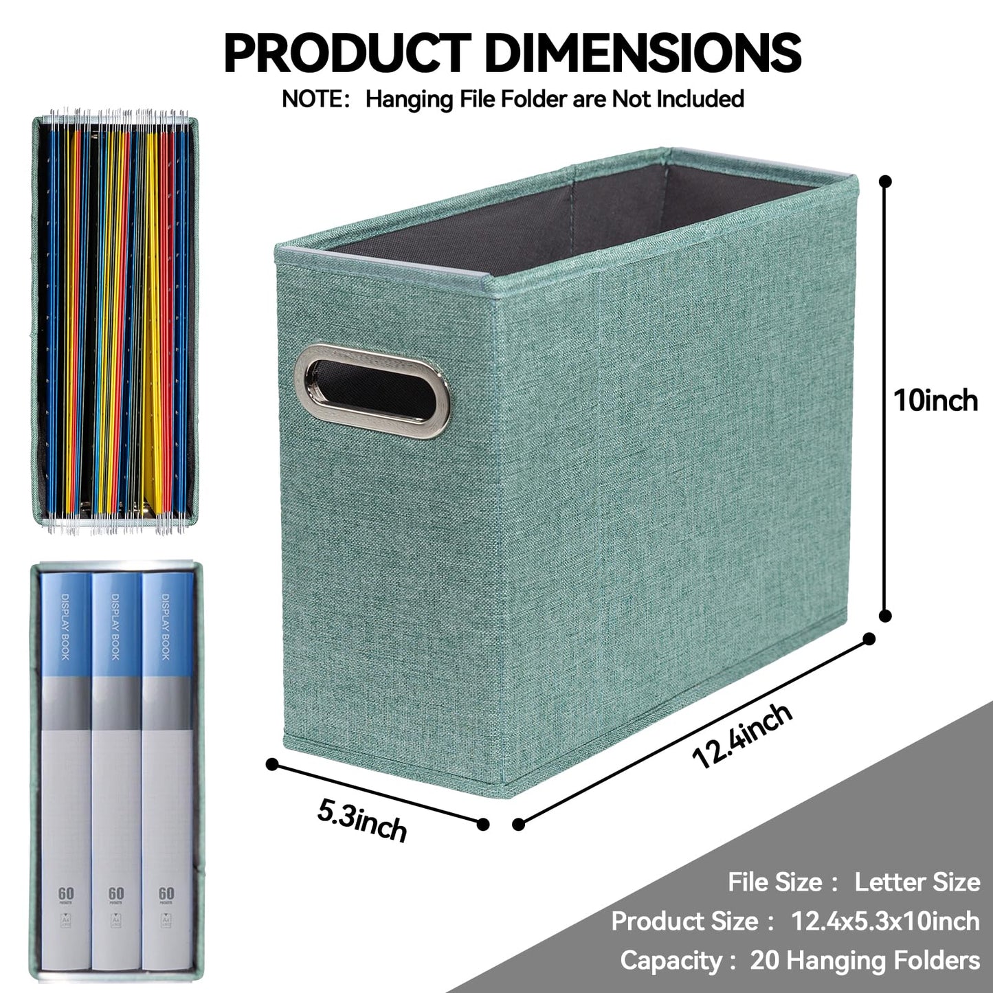 ComfortKeeper 4 Packs Letter Size File Organizer, File Folders Organizer, Fabric Storage Box, Collapsible Paper Organizer with Metal Handle, Smooth PVC Rails, Only Box (Green)