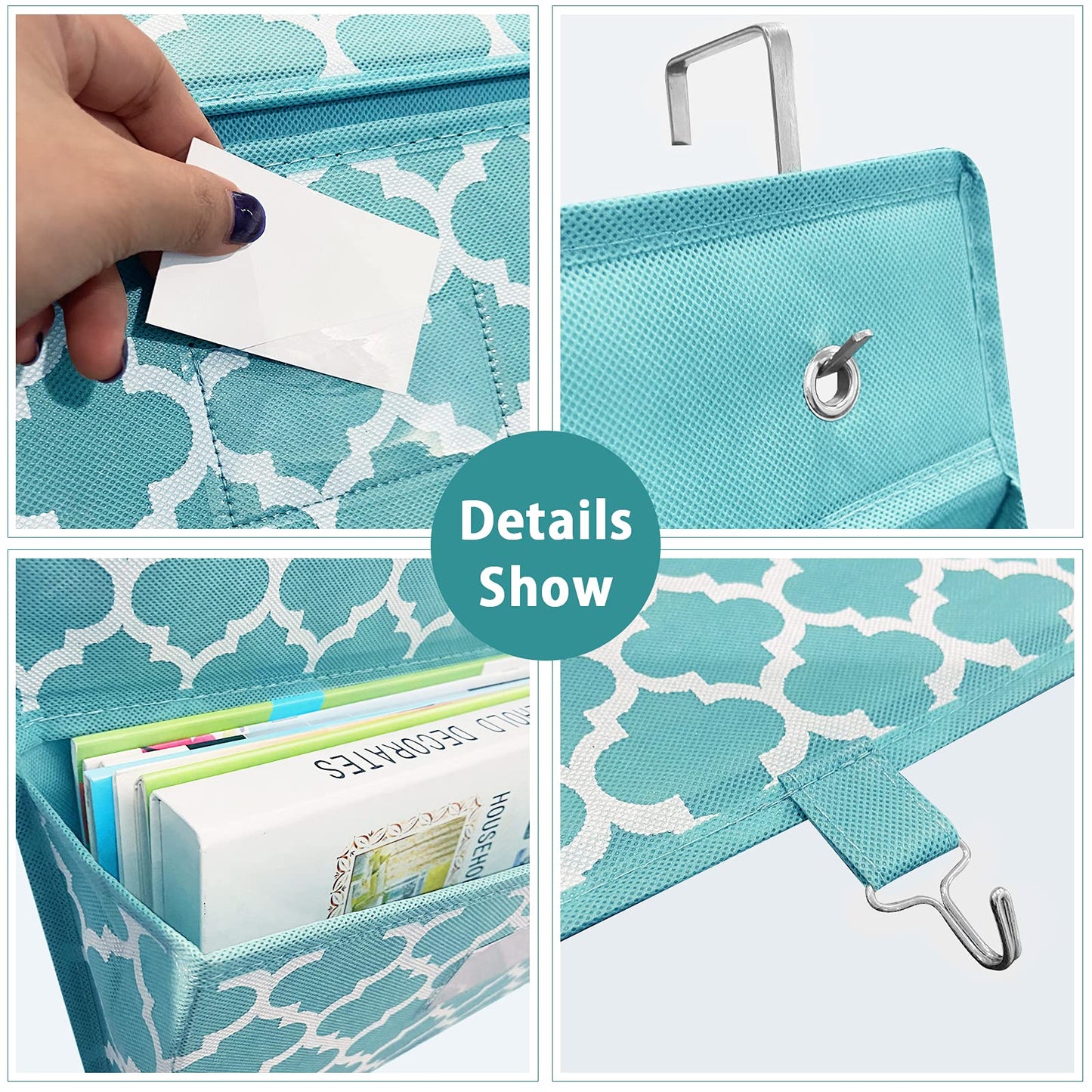 Over the Door File Organizer, Hanging File Folders, Wall Organizers and Storage for Mail, Magazine, Notebooks, Planners, Office, Classroom, 5 Extra Large Pockets, 50.39” Tall (Blue Lantern Pattern)