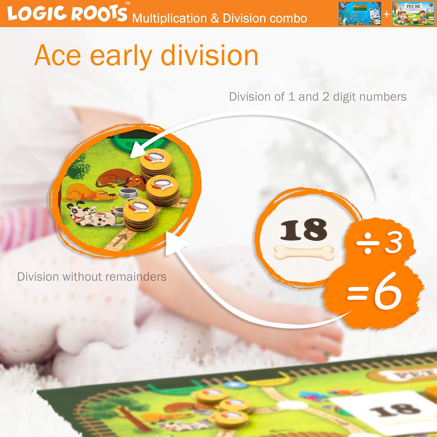 Logic Roots Two Math Games for Kids - Learn Addition, Subtraction, and Multiplication Table | Educational Games for Kids 5 and up for Kids (Pet Me + Monster Sock Factory)