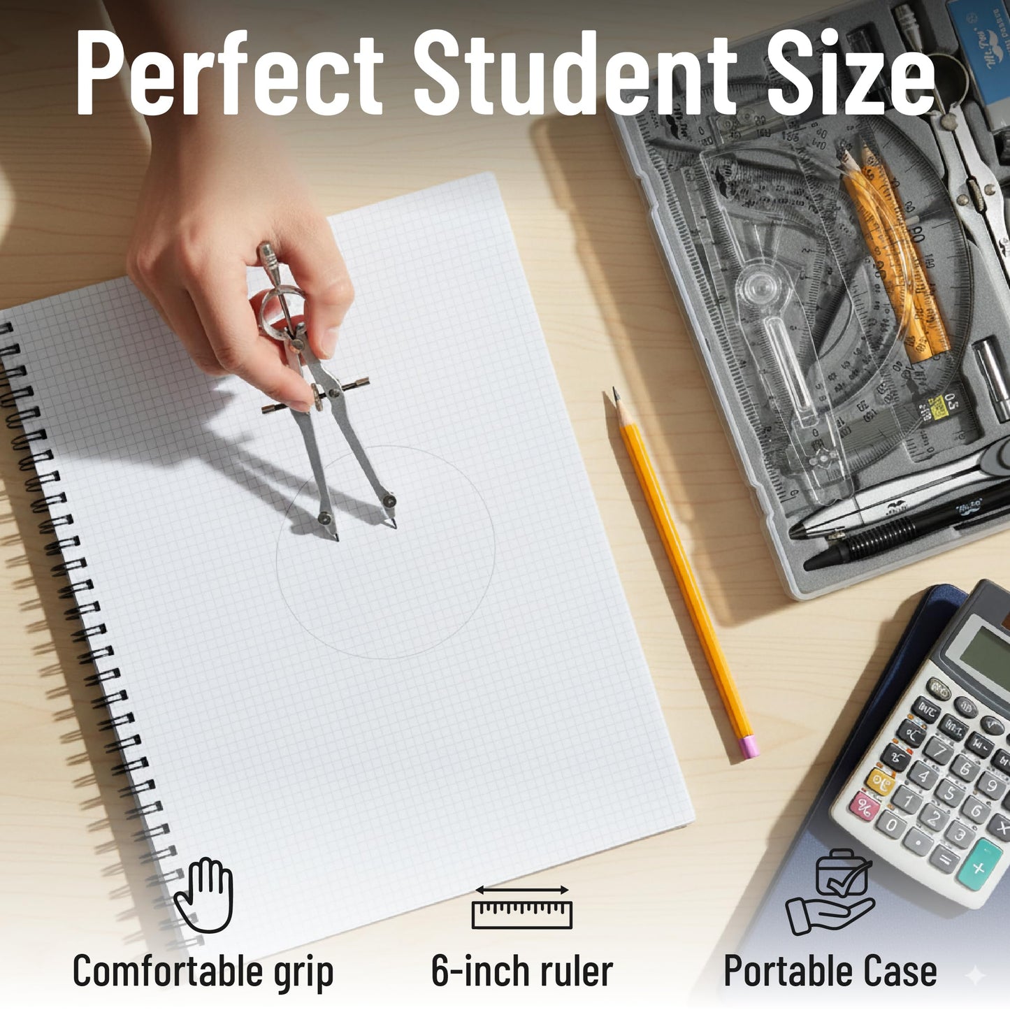 Mr. Pen- Geometry Set, 15 pcs, Purple, 6 Inch Swing Arm Protractor, Divider, Set Squares, Ruler, Compasses and Protractor