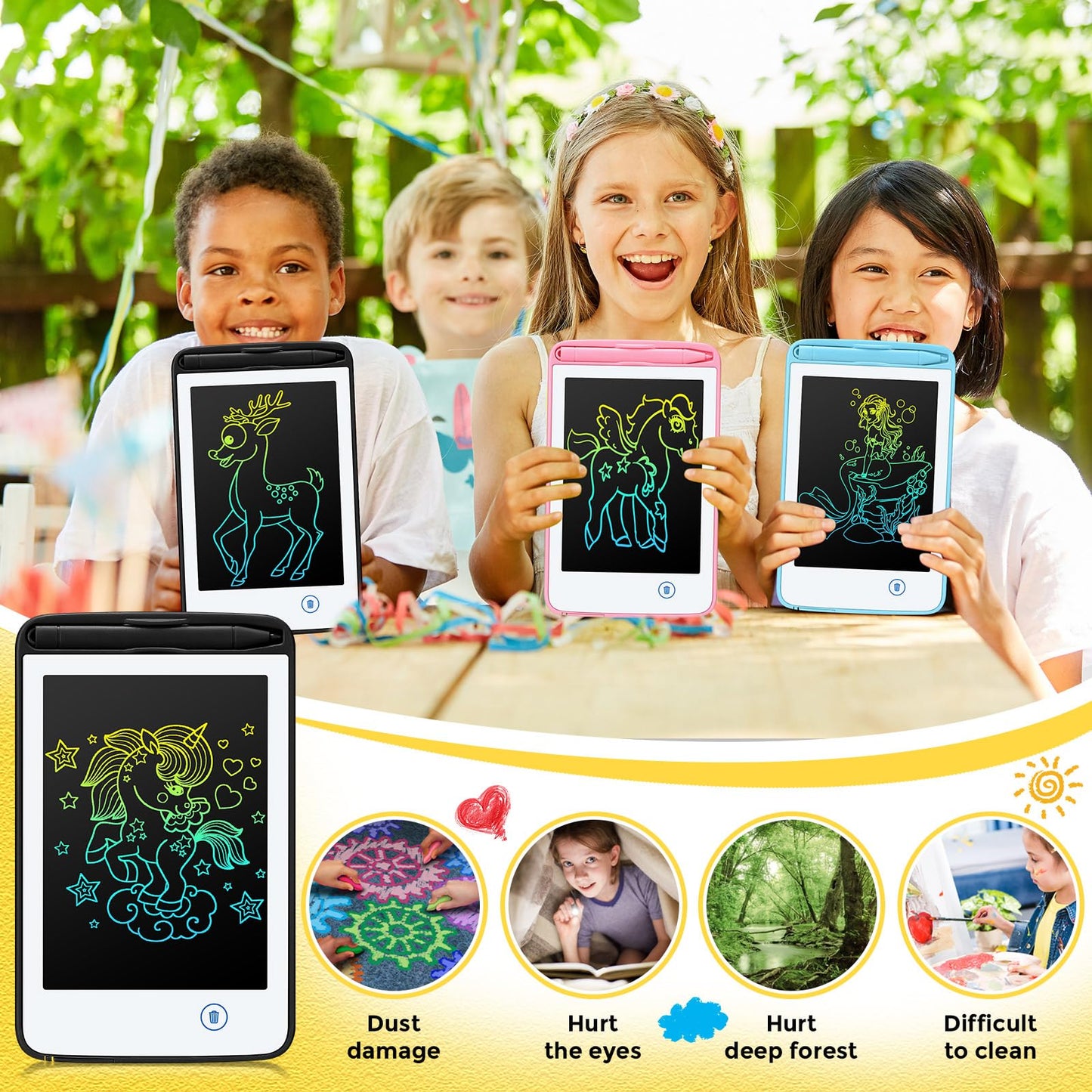 Zhehao 12 Pcs LCD Writing Tablet for Kids Colorful Drawing Doodle Board Drawing Tablet Erasable Reusable Electronic Draw Pad Gift for Boy Girl Educational Learning(6.5 Inch Screen,Fresh Color)