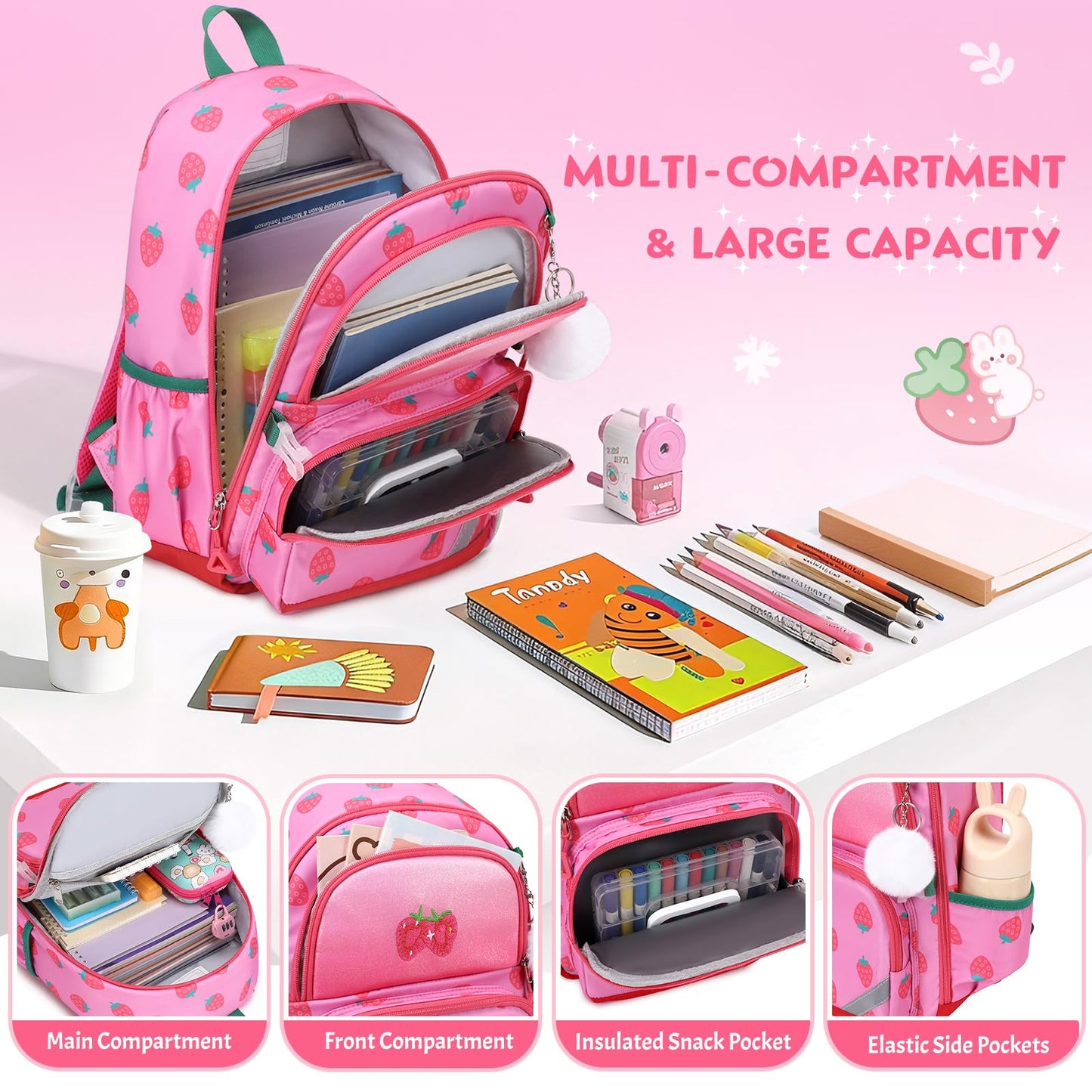 Similove Kids Backpack for Girls - 3PCS Small Cute Toddler Backpack with Insulated Lunch Bag & Pencil Case for Kindergarten Preschool Elementary School - Girls Bookbag Ages 6-8