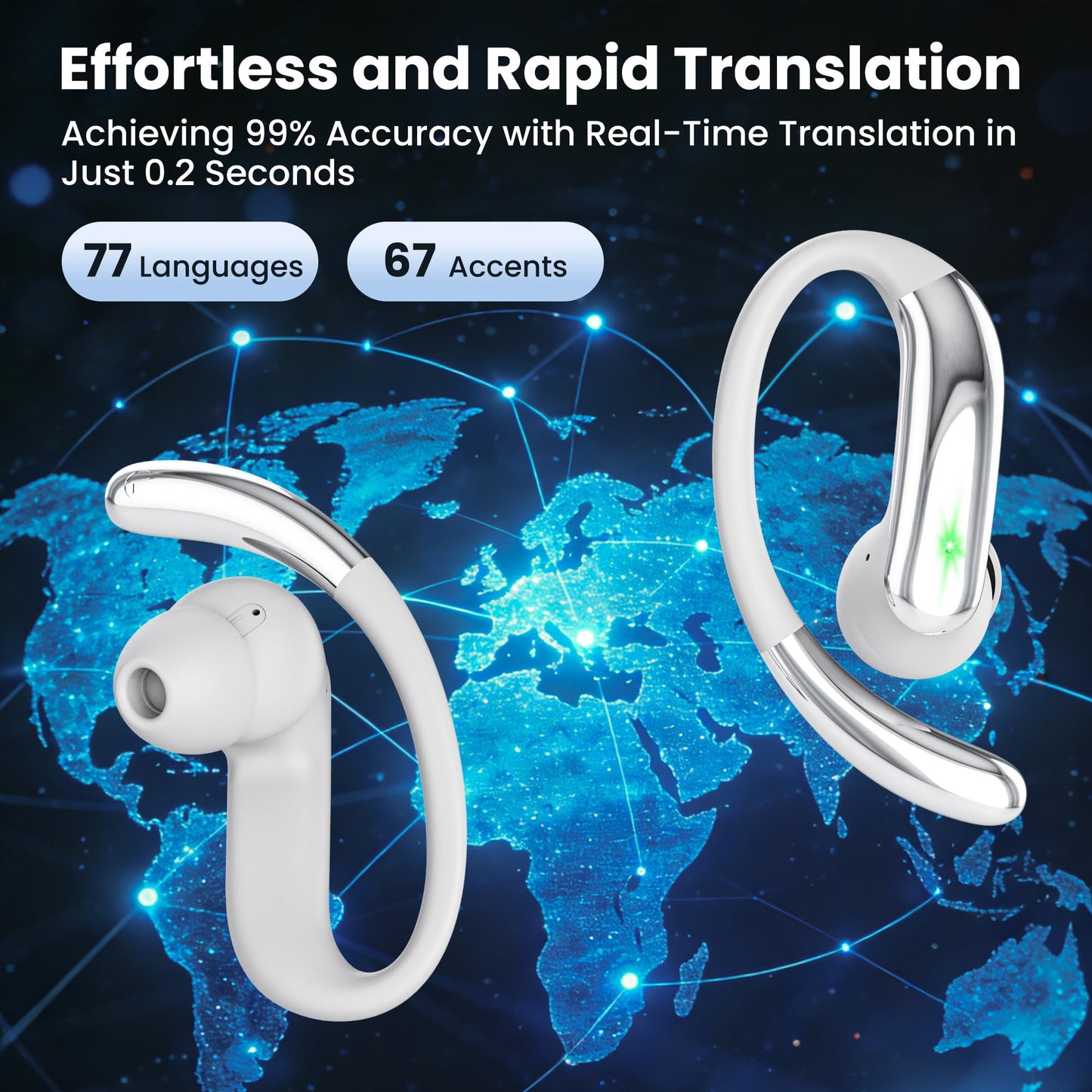 RichEast AI Translation Earbuds Real Time 50H Playtime Translator Ear Buds Audifonos Traductores Inglés Español 4-in-1 Translator Wireless Earphones for Trave/l Business/Learning Beige