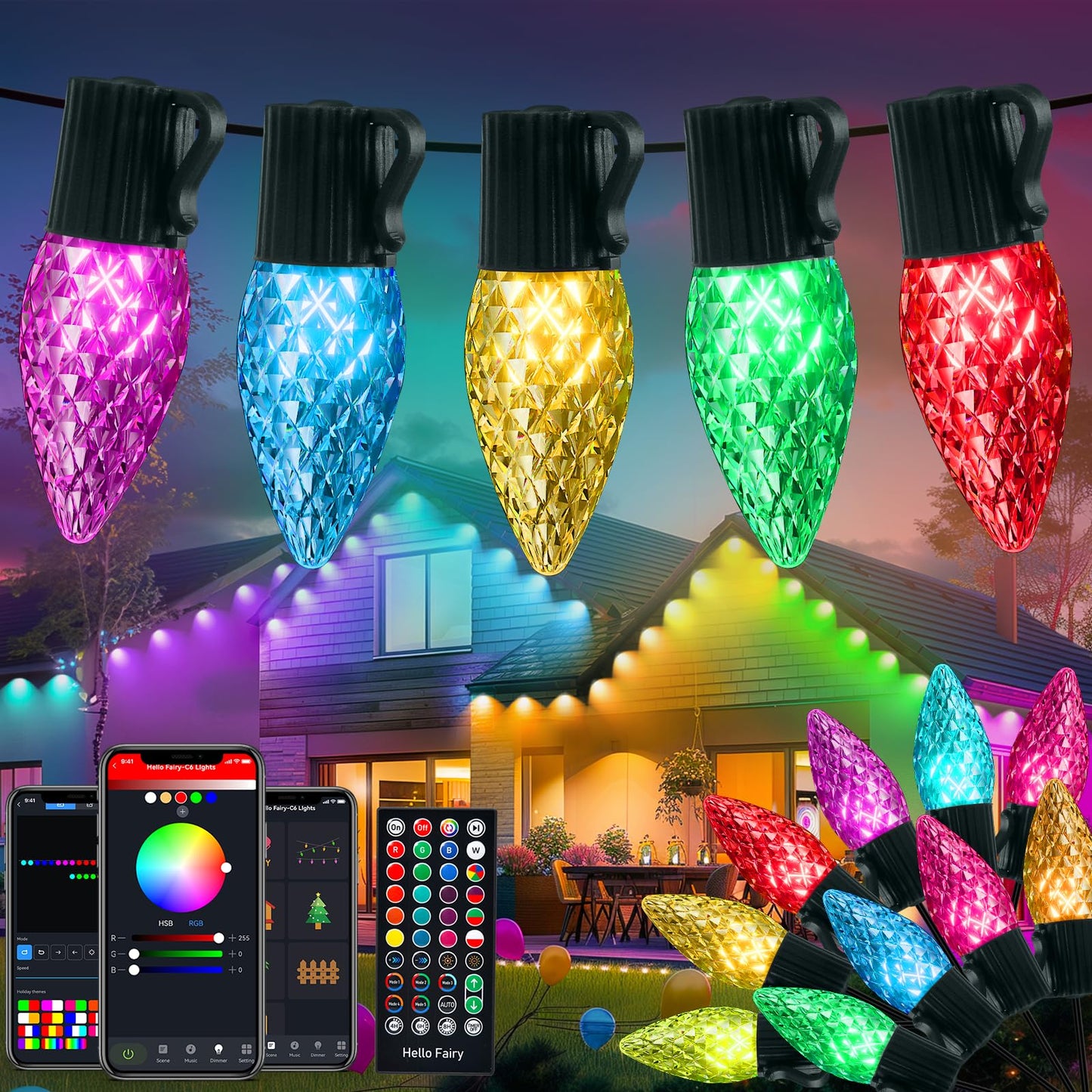 Minetom C9 LED Christmas Lights, 150 RGB Smart Lights, 99 Ft, Waterproof, Music Sync, Model BMSL19
