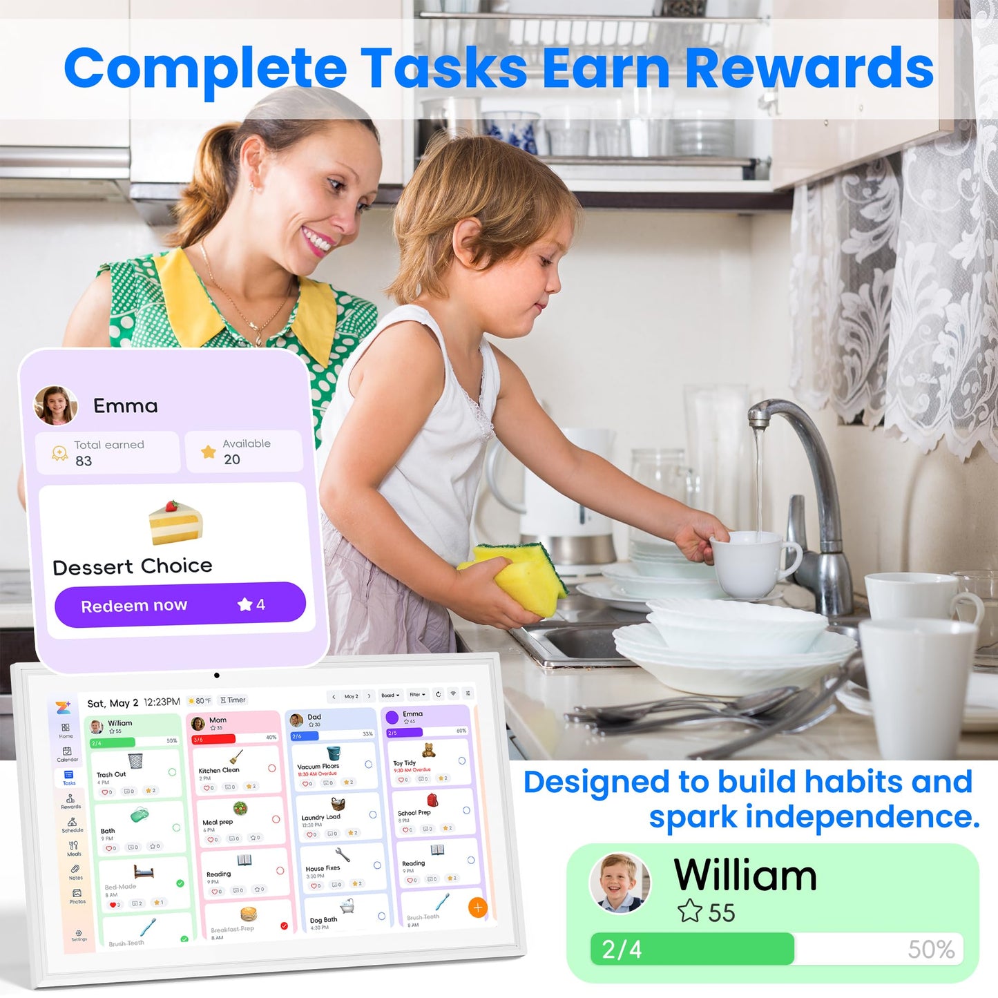 15.6" Smart Digital Calendar, Touchscreen Family Planner, No Subscription Required, 32GB, Multi-User Sync, Wall/Desk Mountable with Magnetic Accessories, Gifts for Mom Dad