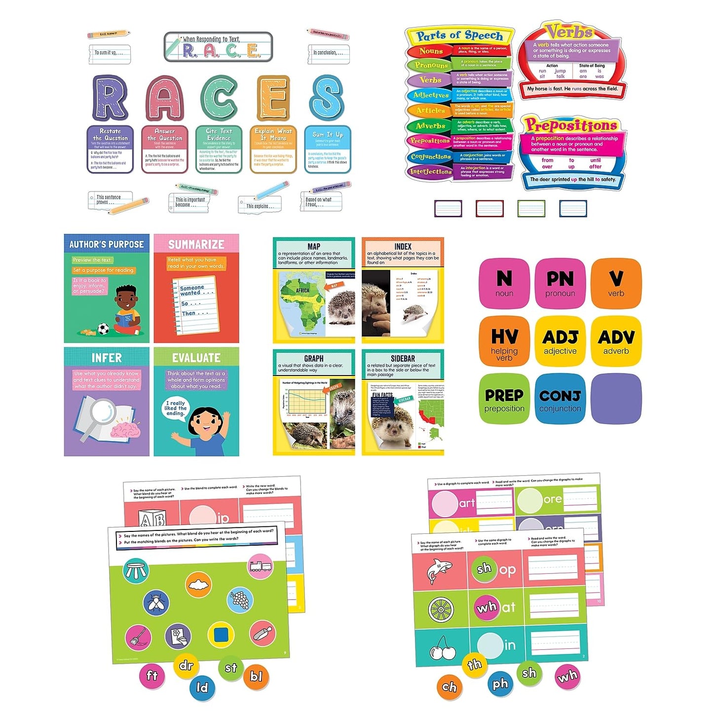 Carson Dellosa 164-Piece Grades 3-5 Literacy Teacher Supplies and Classroom Decor, Bulletin Board Sets, Dry Erase Manipulatives and Posters Covering Writing, Parts of Speech, and Reading Comprehension