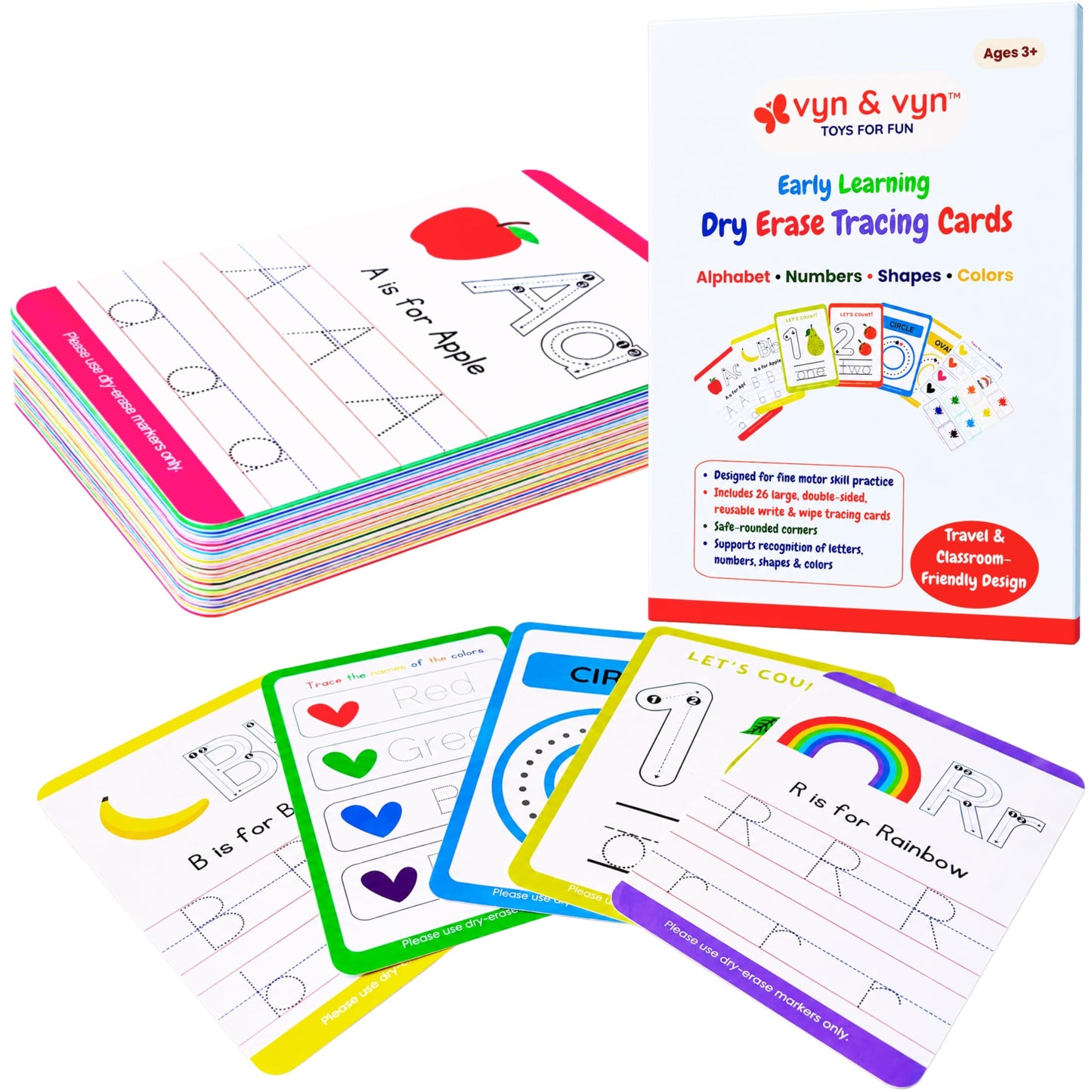 5-in-1 Wooden Puzzles for Toddlers 3-5 | Montessori Alphabet Number Shape Learning Toys | Magnetic Whiteboard, Flashcards & Markers | Preschool Educational Activity Kit | VYN & VYN (Rainbow)