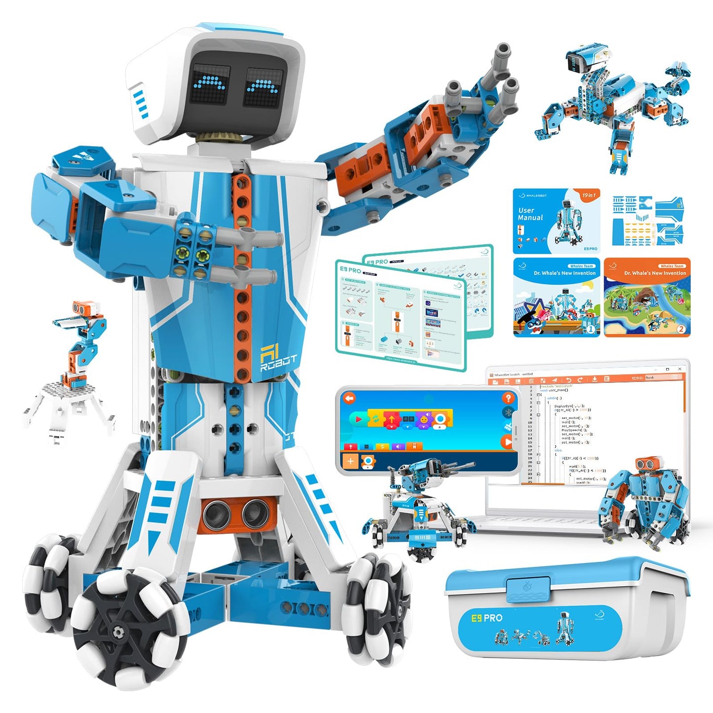 WhalesBot E9 Pro Robot Engineering Building Kit for Educators with 12 Servo Motor Joints, Learn Scratch & Python Programming, STEM Educational Science Kits for Teens Boys & Girls 12-18