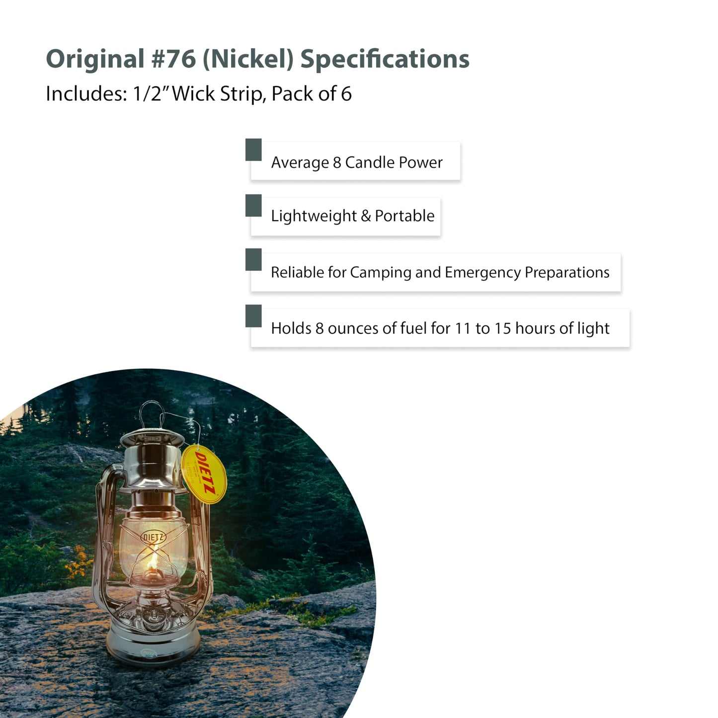 LIGHT OF MINE Dietz #76 Nickel Oil Lantern with Replacement Wick Strips, Multicolor