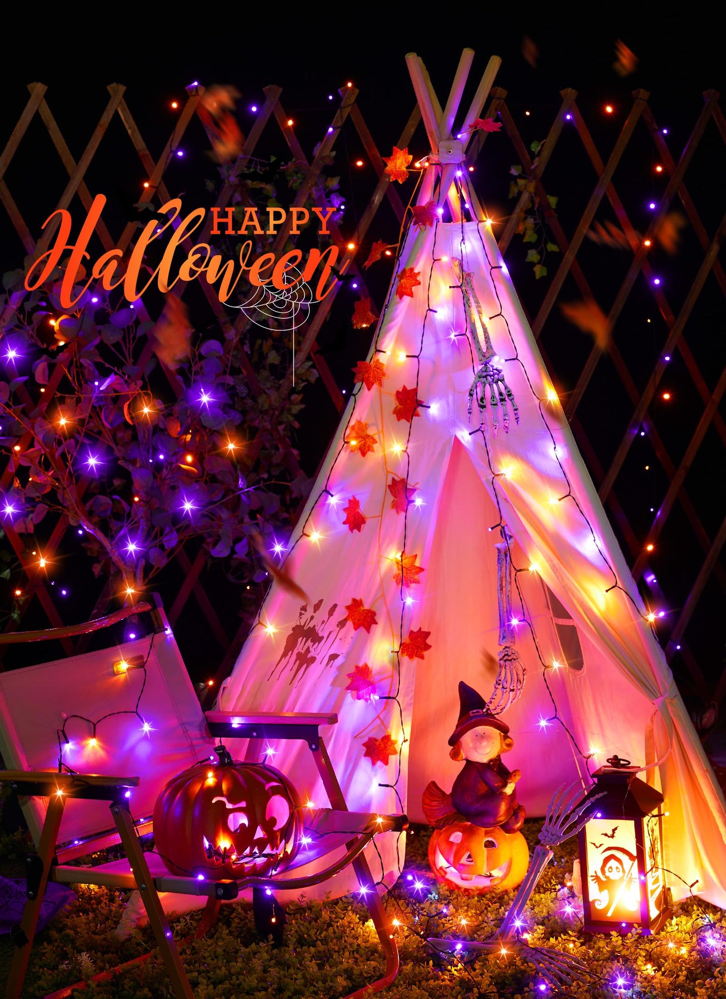 Minetom Halloween Solar String Lights - 400 LED, 8 Lighting Modes, IP65 Waterproof, 40 FT 4 Pack, Orange and Purple