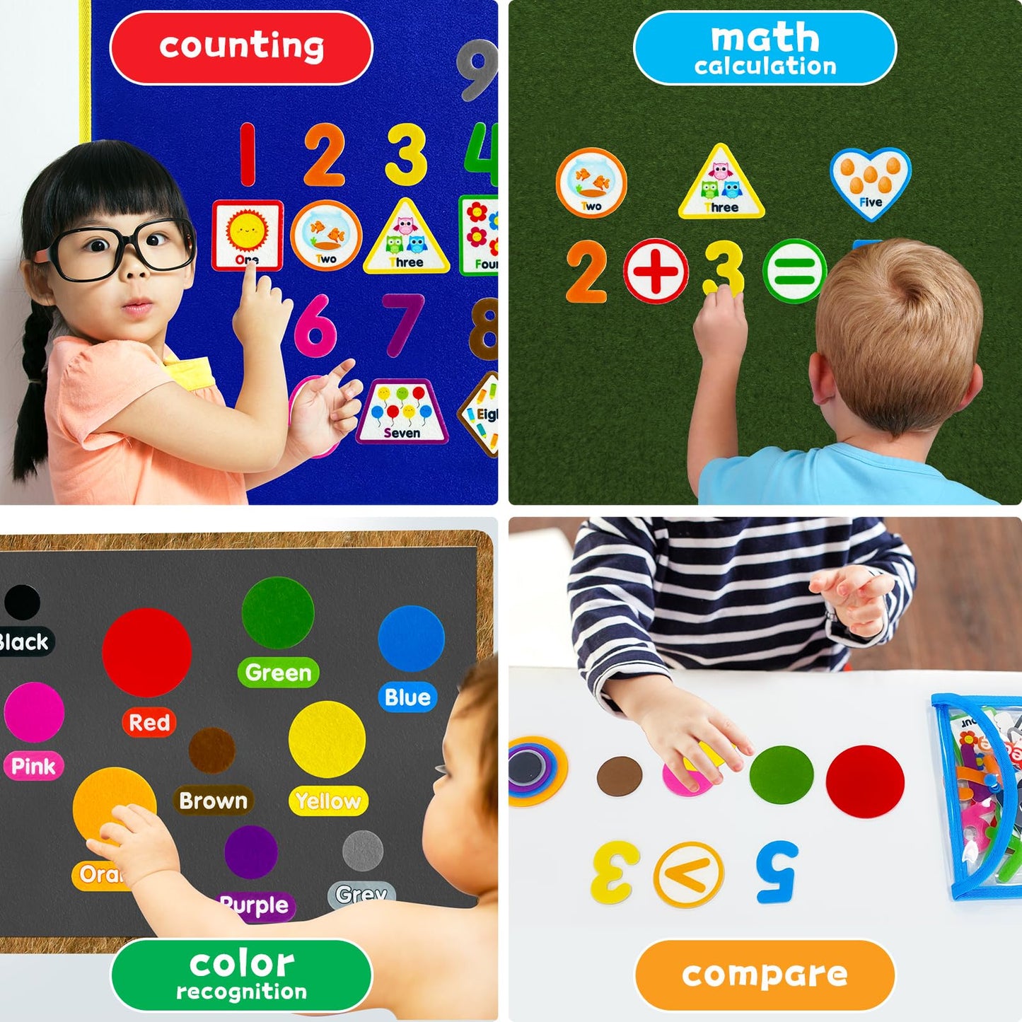 PENGFULL Felt Learning Numbers,44 Felt Flannel Board Pieces,Math Addition and Subtraction Colors Learning for Kindergarten,Preschool,Toddlers