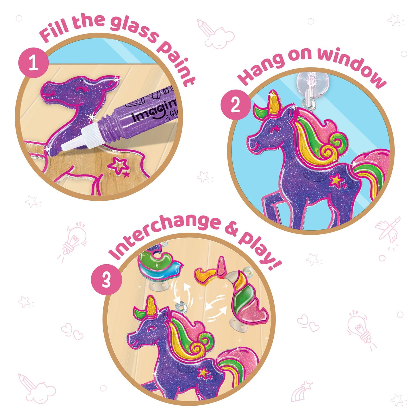 Imagimake Window Art Princess & Unicorn | Mermaid Suncatcher Kit | 32 Pieces Glass Painting Set | Kids Activities Ages 5-8 | DIY Craft Kit | Birthday Gift for Girls Ages 5,6,7,8,9,10,12 Years Old