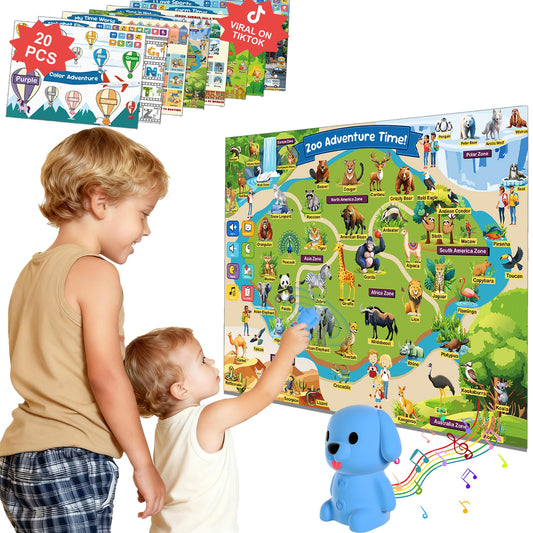 Talking Pen & 20 Laminated Toddler Learning Posters Set - Colorful Educational Charts for Preschool &Kindergarten , Classroom Wall Decor, Home-school Essentials & Speech Therapy Toys for Kids ages 1-5