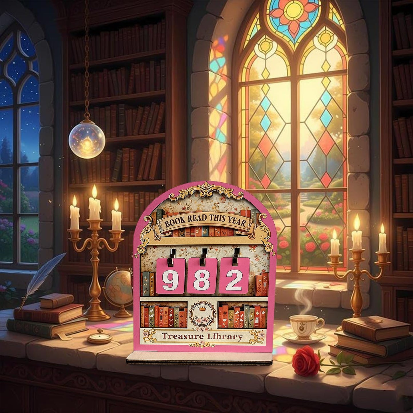 Bookish Reading Tracker Counter Sign, Wooden Books Read This Year Display, Book Lover Gift for Librarian, Reader, Teacher, Women, Wall and Table Decor for Home Library, Teachers, Book Lovers（pink）