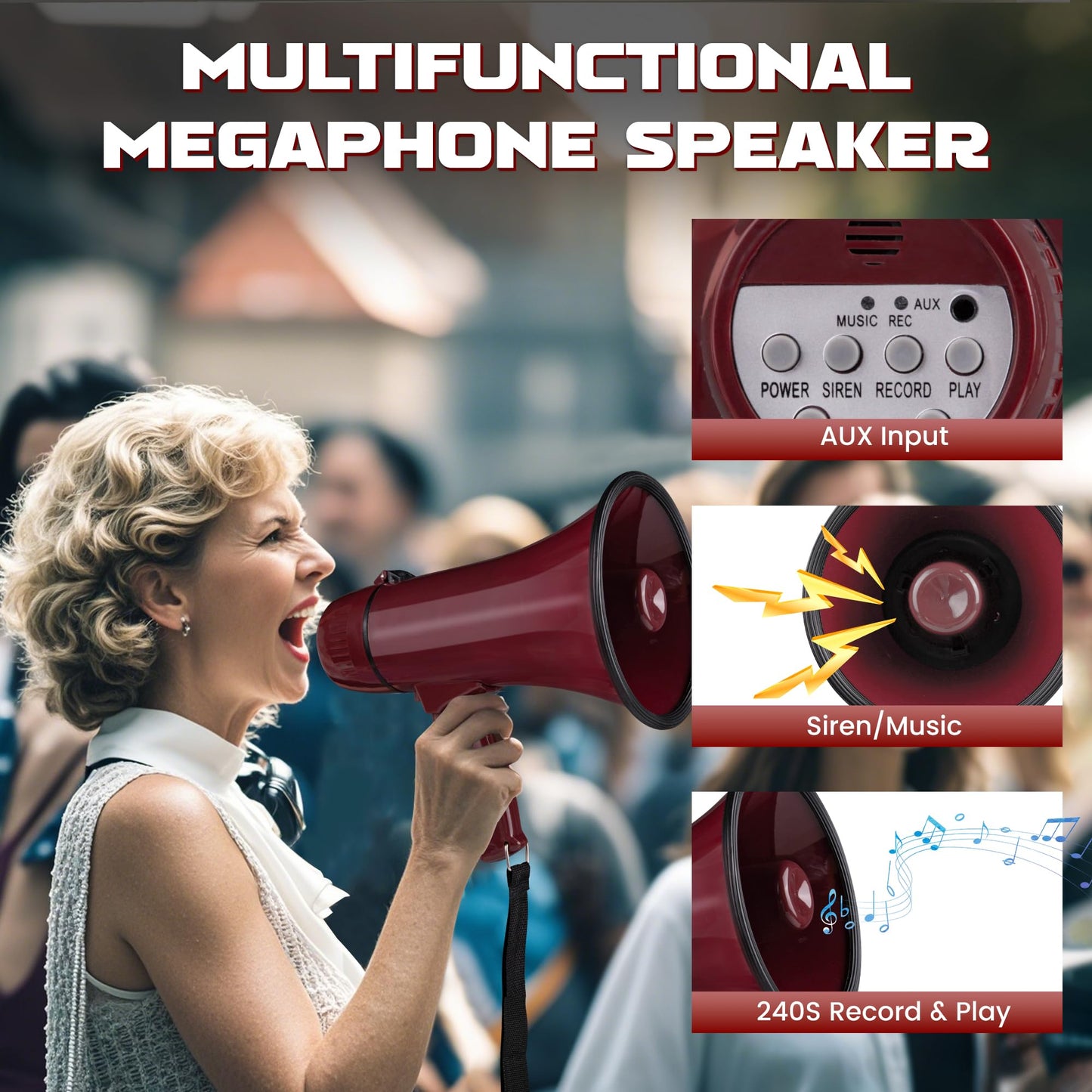 MyMealivos 20W Megaphone Bullhorn-5.4"×8.6" Portable Megaphone Built in Siren & 240s Recording, Volume Control Cover Up to 300 feet+ for Indoor and Outdoor Activities(Coffee)